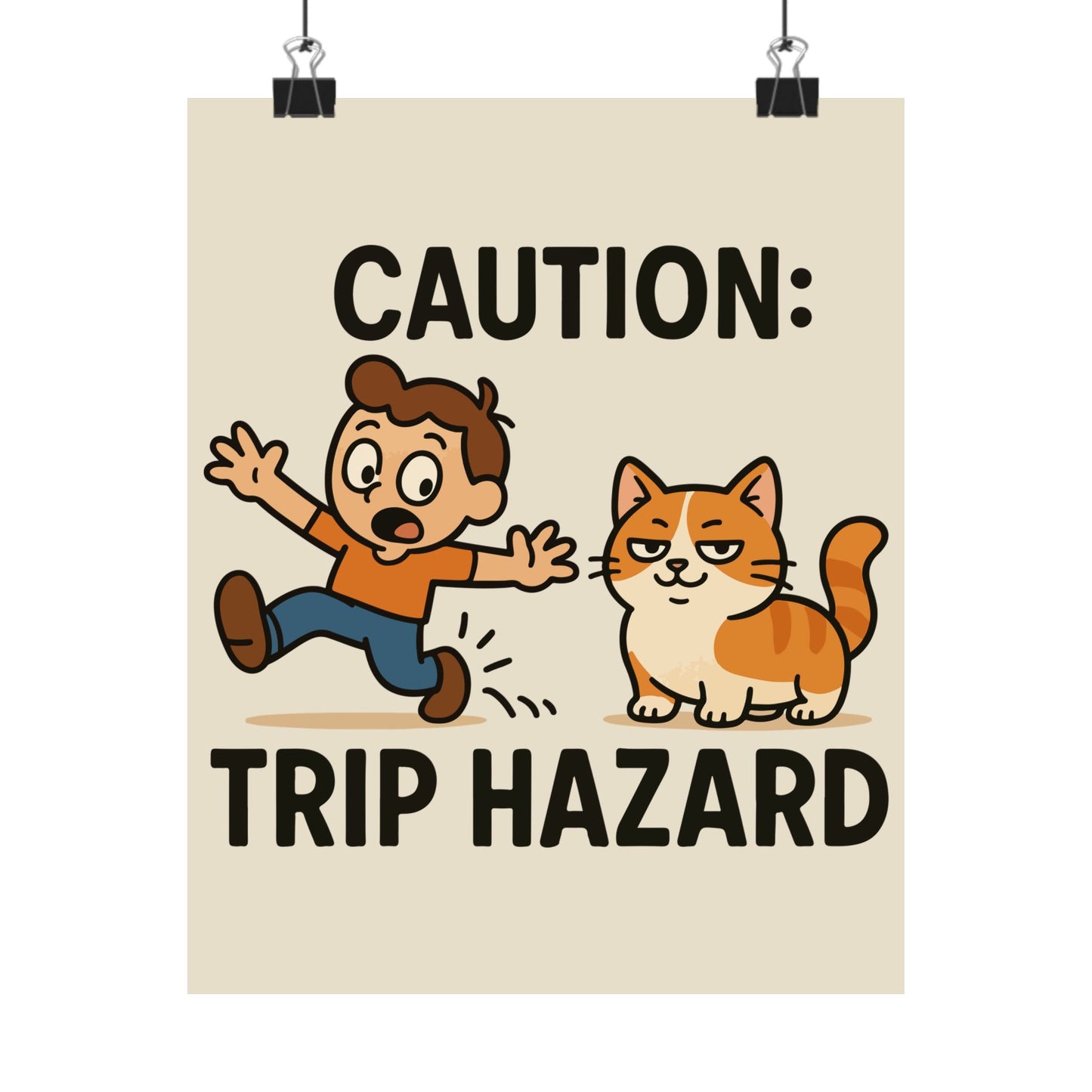 Funny Cat Memes: Whimsical Cat Warning Poster - Caution: Trip Hazard