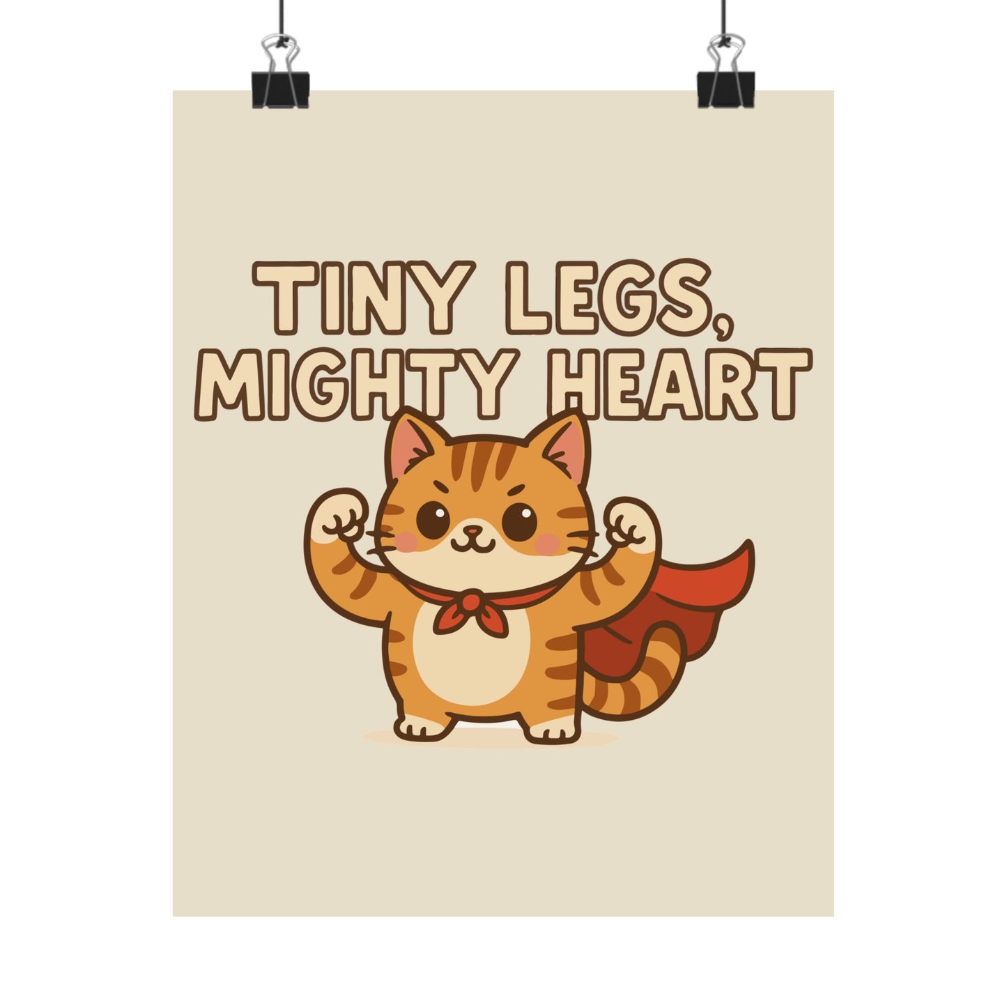 Funny Cat Memes: Whimsical Cat Poster - "Tiny Legs, Mighty Heart" - Inspirational Wall Art for Cat Lovers