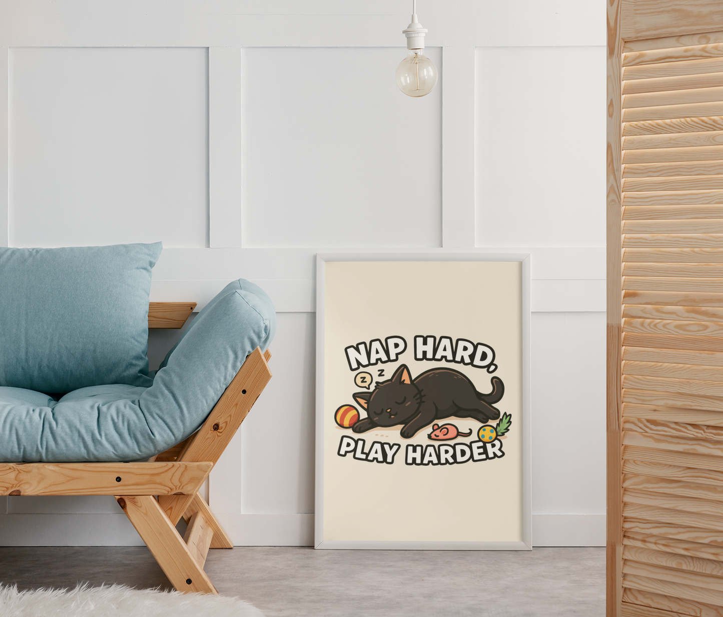 Whimsical Cat Poster - Nap Hard, Play Harder Decor for Cat Lovers