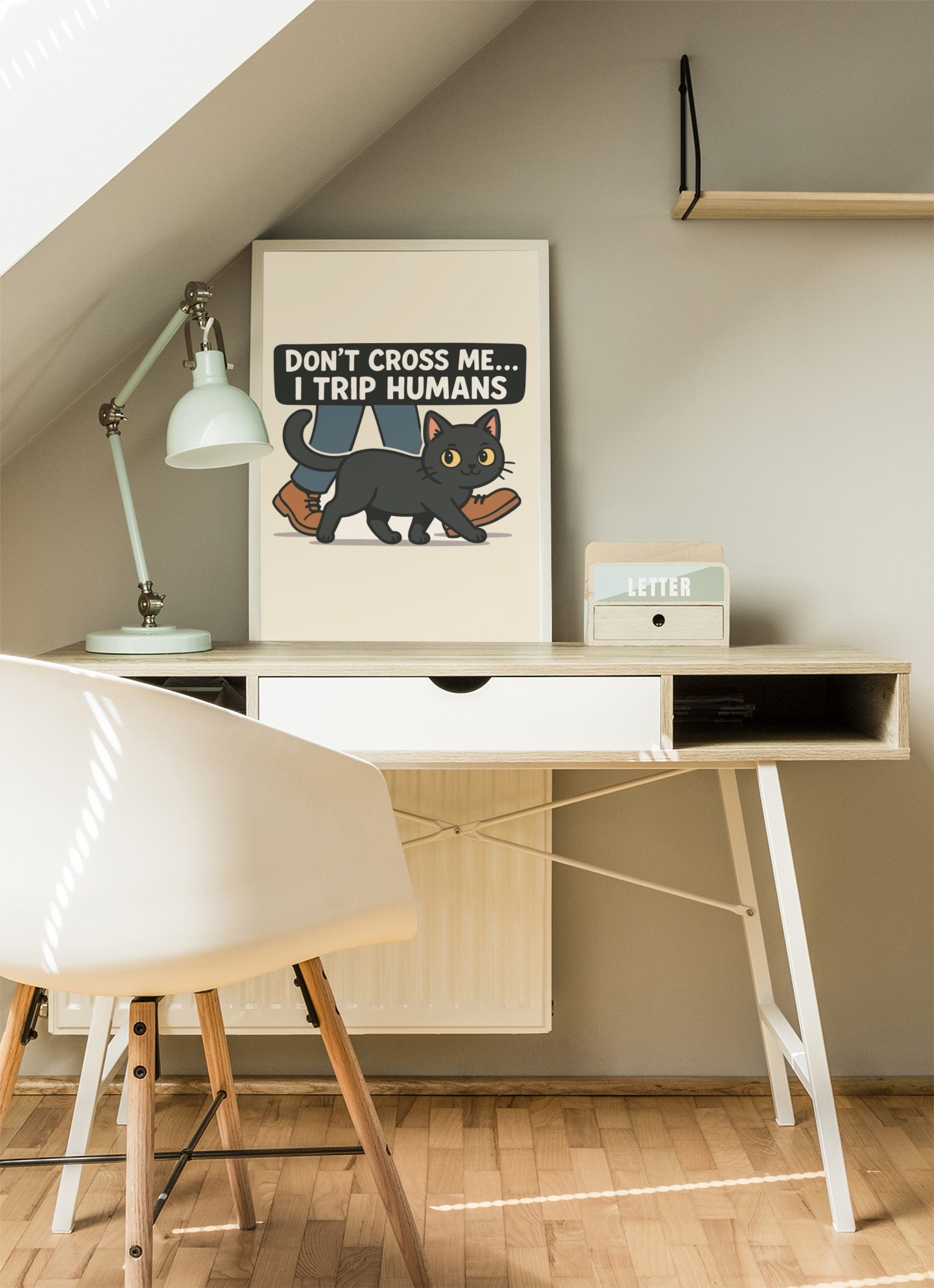 Humorous Cat Poster - 'Don't Cross Me... I Trip Humans' Wall Art