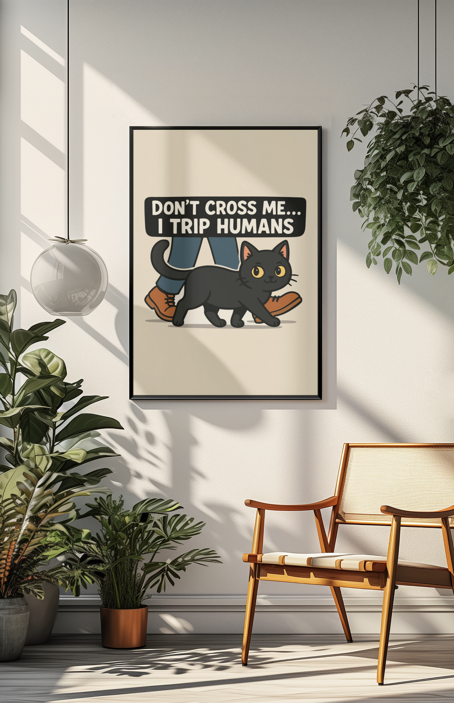 Humorous Cat Poster - 'Don't Cross Me... I Trip Humans' Wall Art