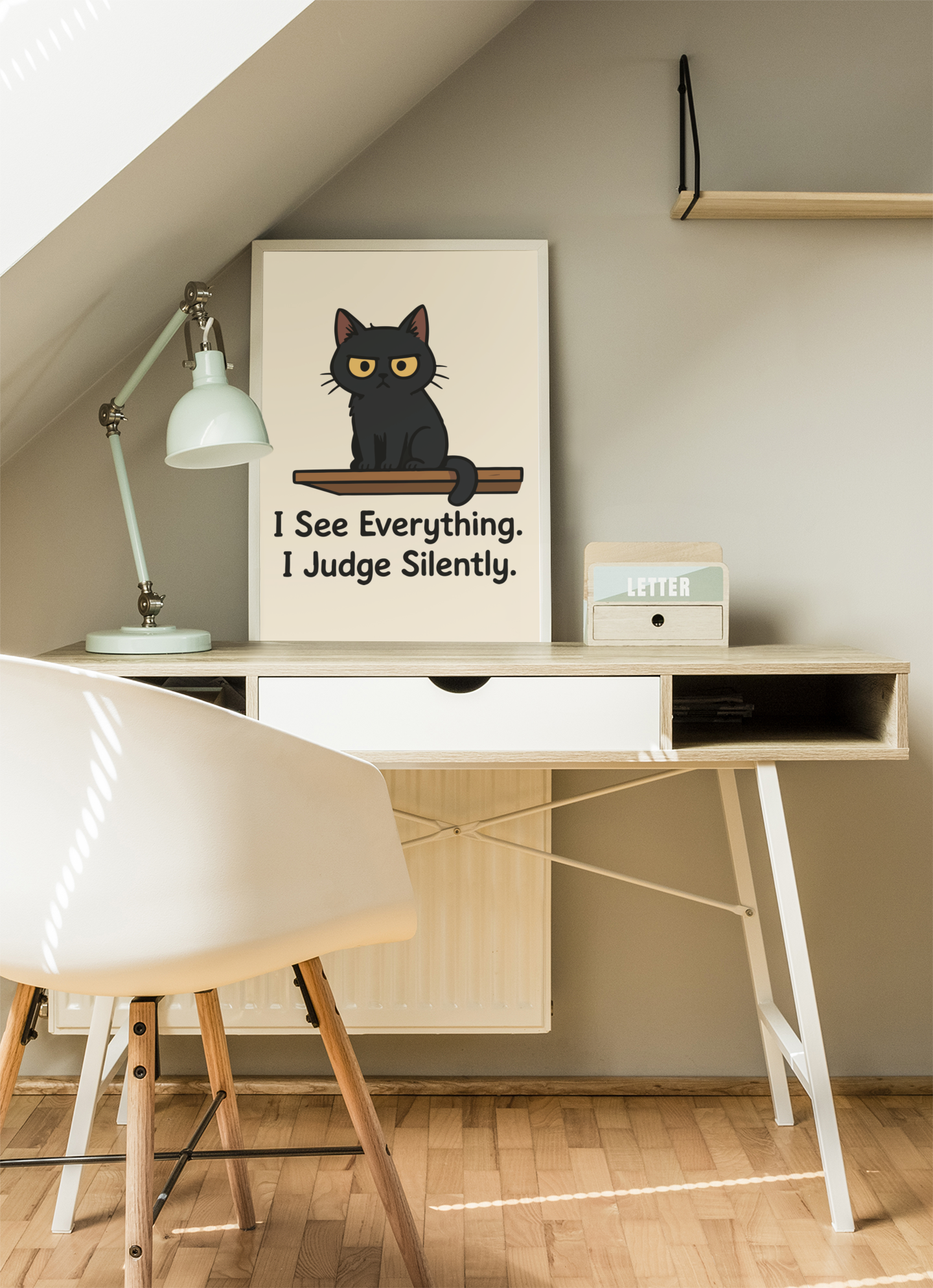 Whimsical Cat Poster - "I See Everything, I Judge Silently" - Matte Vertical Art Print