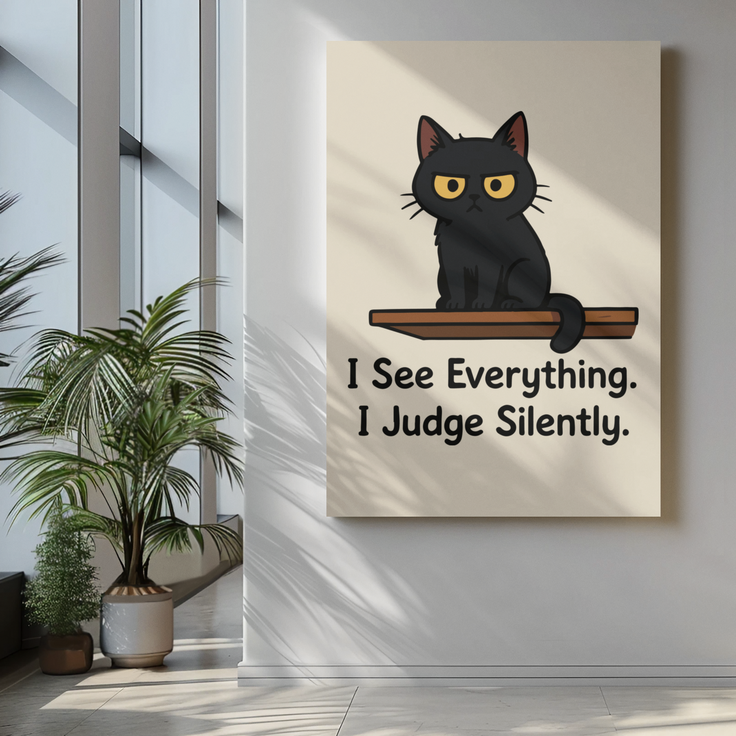 Whimsical Cat Poster - "I See Everything, I Judge Silently" - Matte Vertical Art Print