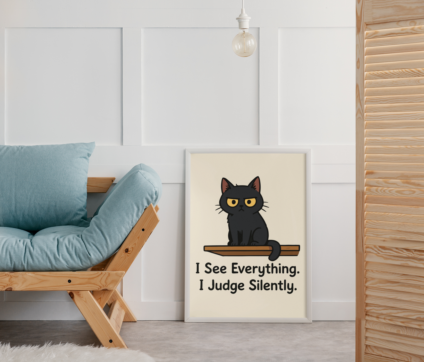 Whimsical Cat Poster - "I See Everything, I Judge Silently" - Matte Vertical Art Print