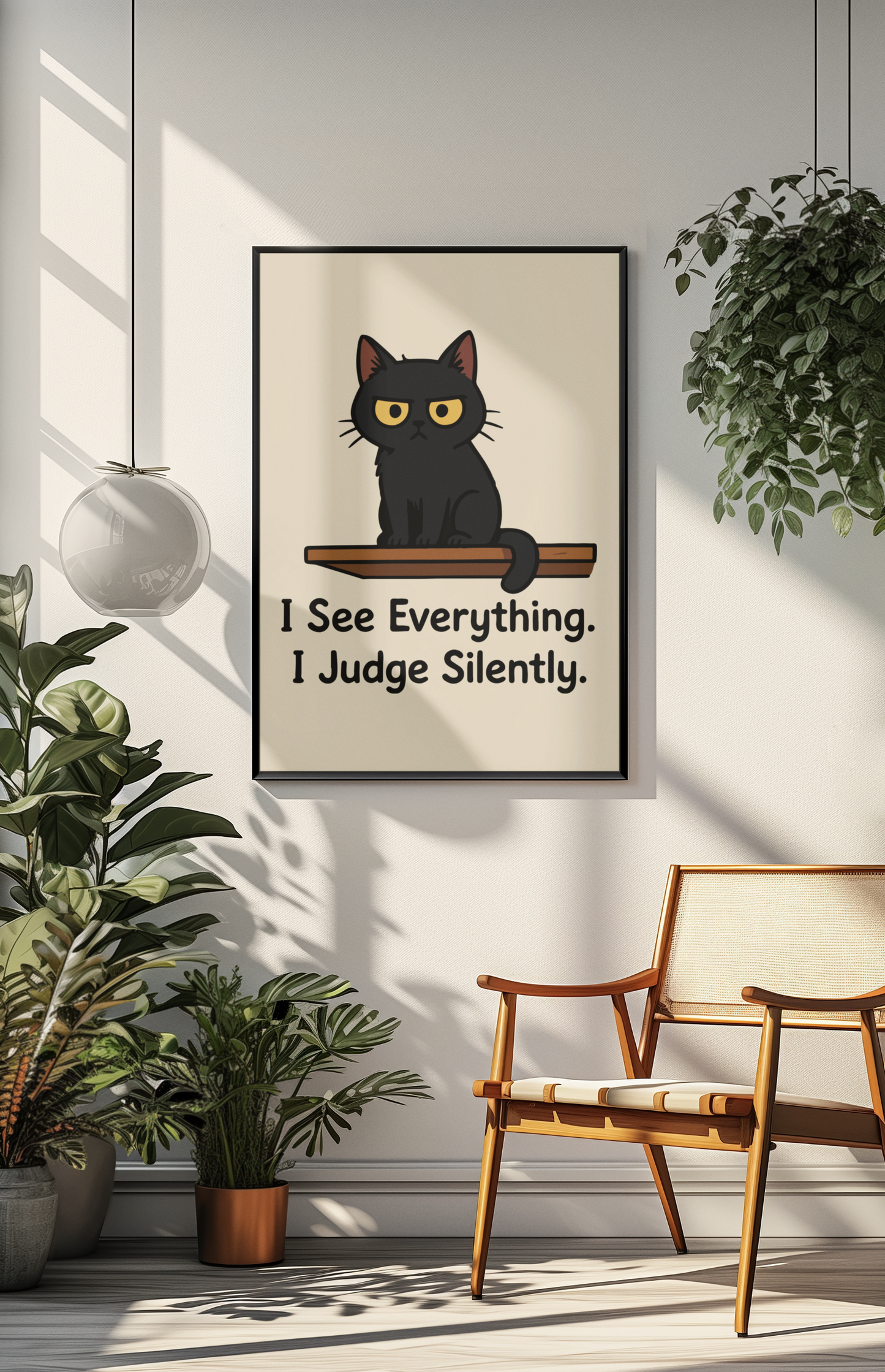 Whimsical Cat Poster - "I See Everything, I Judge Silently" - Matte Vertical Art Print