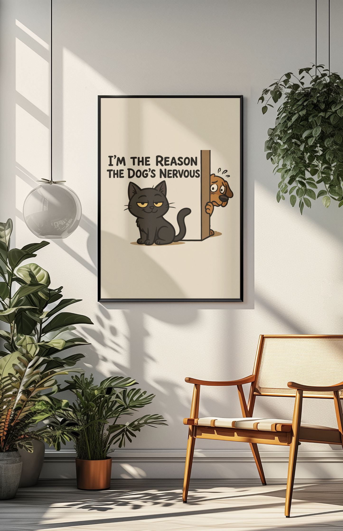 Funny Cat and Dog Vertical Poster - "I'm the Reason the Dog's Nervous"