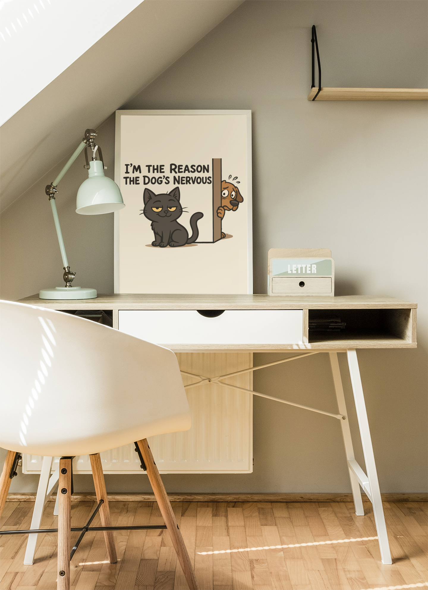 Funny Cat and Dog Vertical Poster - "I'm the Reason the Dog's Nervous"