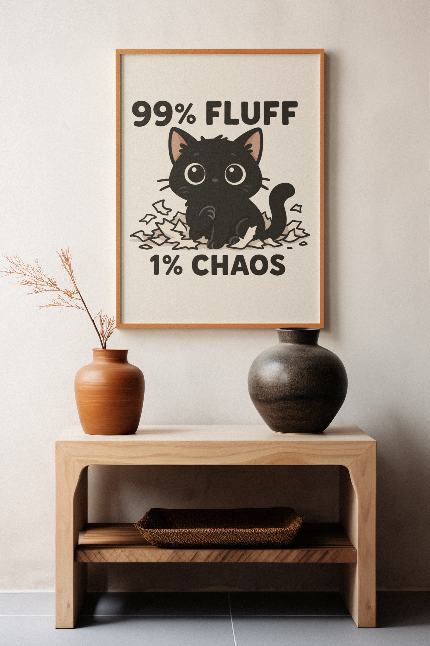 99% Fluff 1% Chaos Cat Poster – Cute Matte Vertical Wall Art for Pet Lovers