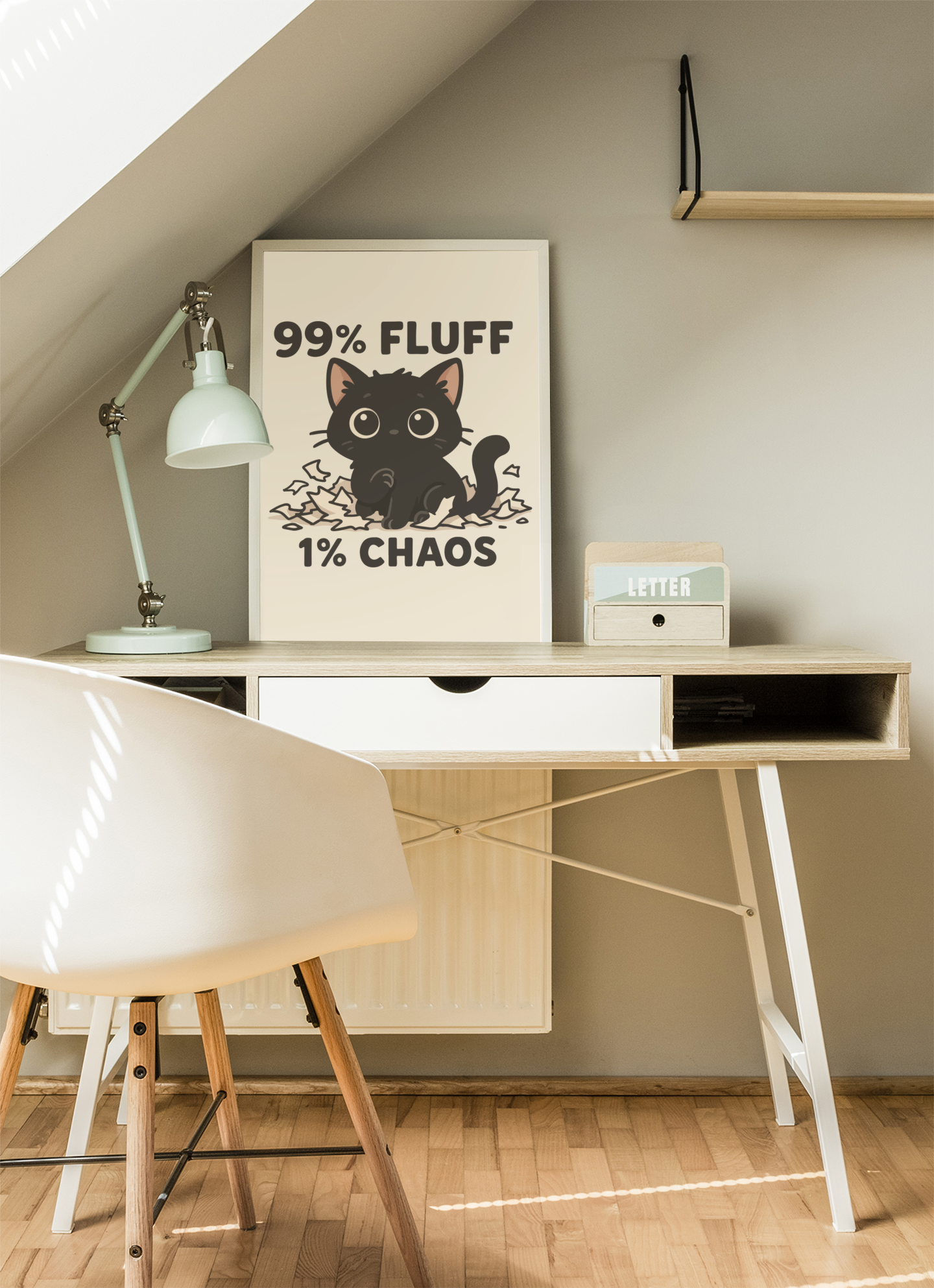 99% Fluff 1% Chaos Cat Poster – Cute Matte Vertical Wall Art for Pet Lovers