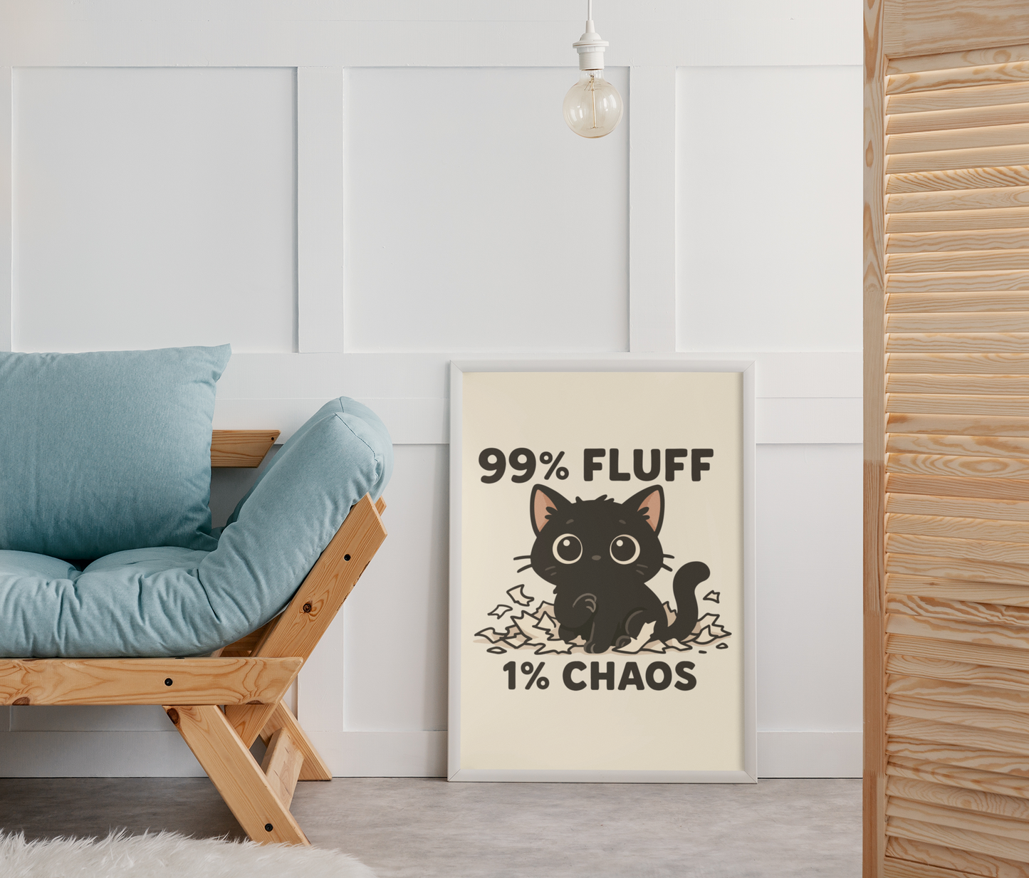 99% Fluff 1% Chaos Cat Poster – Cute Matte Vertical Wall Art for Pet Lovers