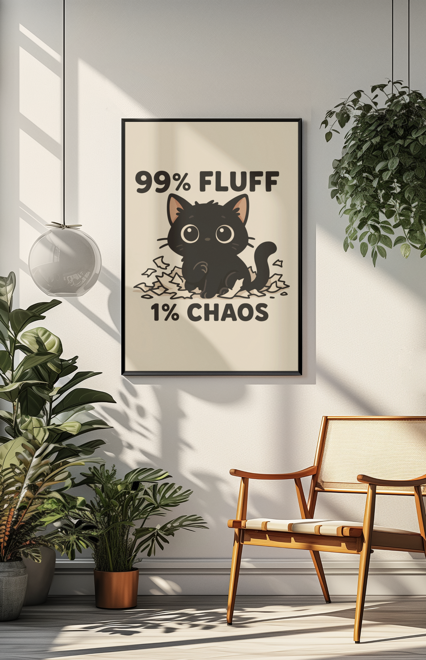 99% Fluff 1% Chaos Cat Poster – Cute Matte Vertical Wall Art for Pet Lovers