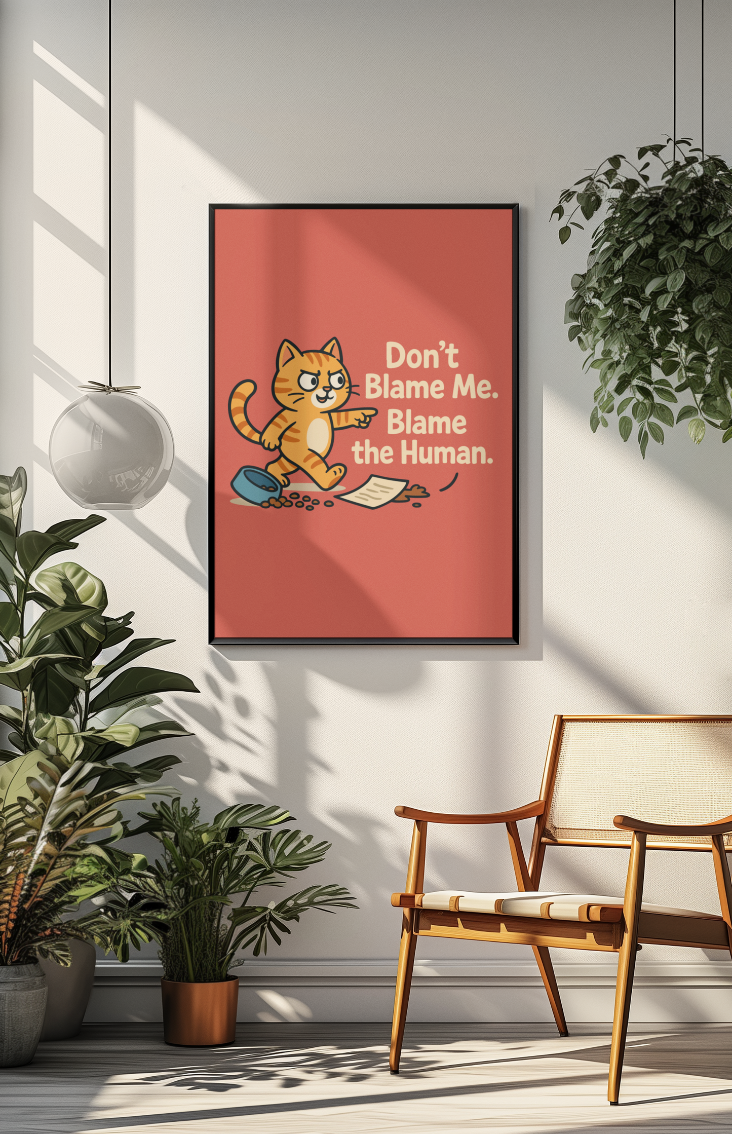 Humorous Cat Poster - "Don't Blame Me, Blame the Human" - Fun Wall Art for Cat Lovers