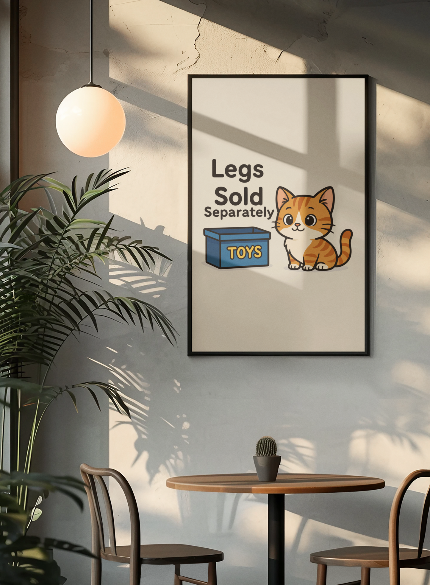 Funny Cat Memes: Whimsical Cat Poster - "Legs Sold Separately" - Cute Home Decor
