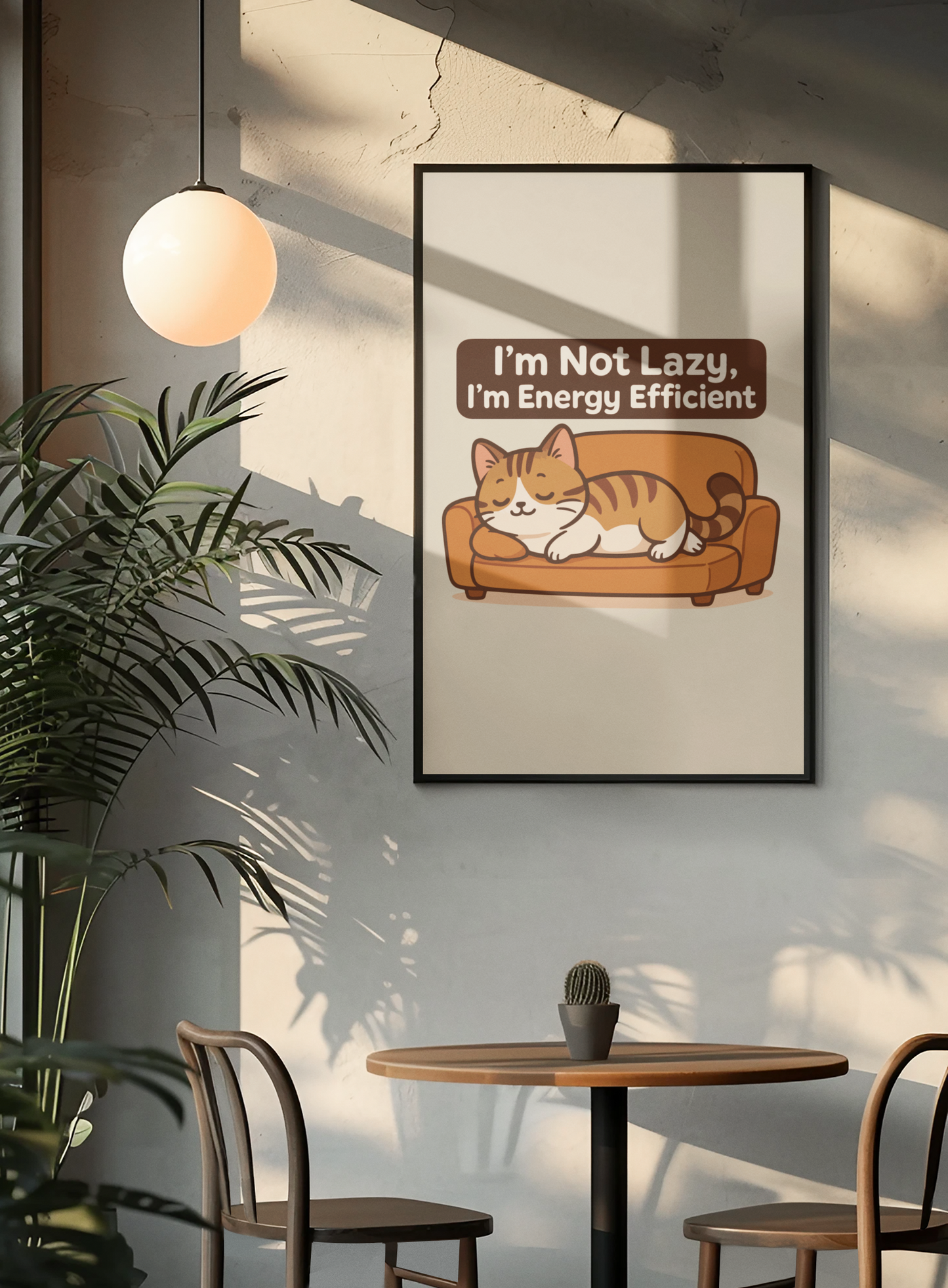Funny Cat Memes: Cute Cat Poster - "I'm Not Lazy, I'm Energy Efficient" - Perfect for Cat Lovers