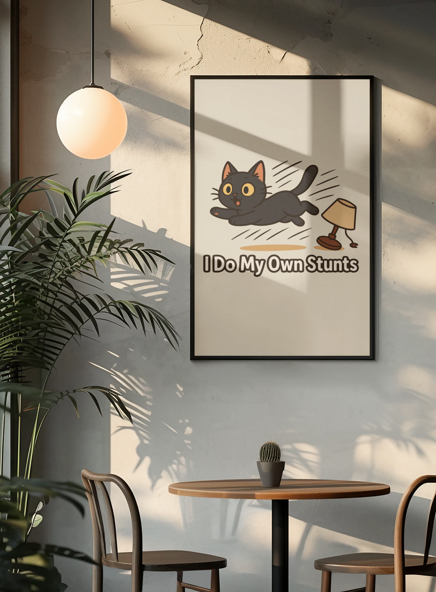 Funny Cat Memes Poster - "I Do My Own Stunts" - Matte Wall Art for Cat Lovers