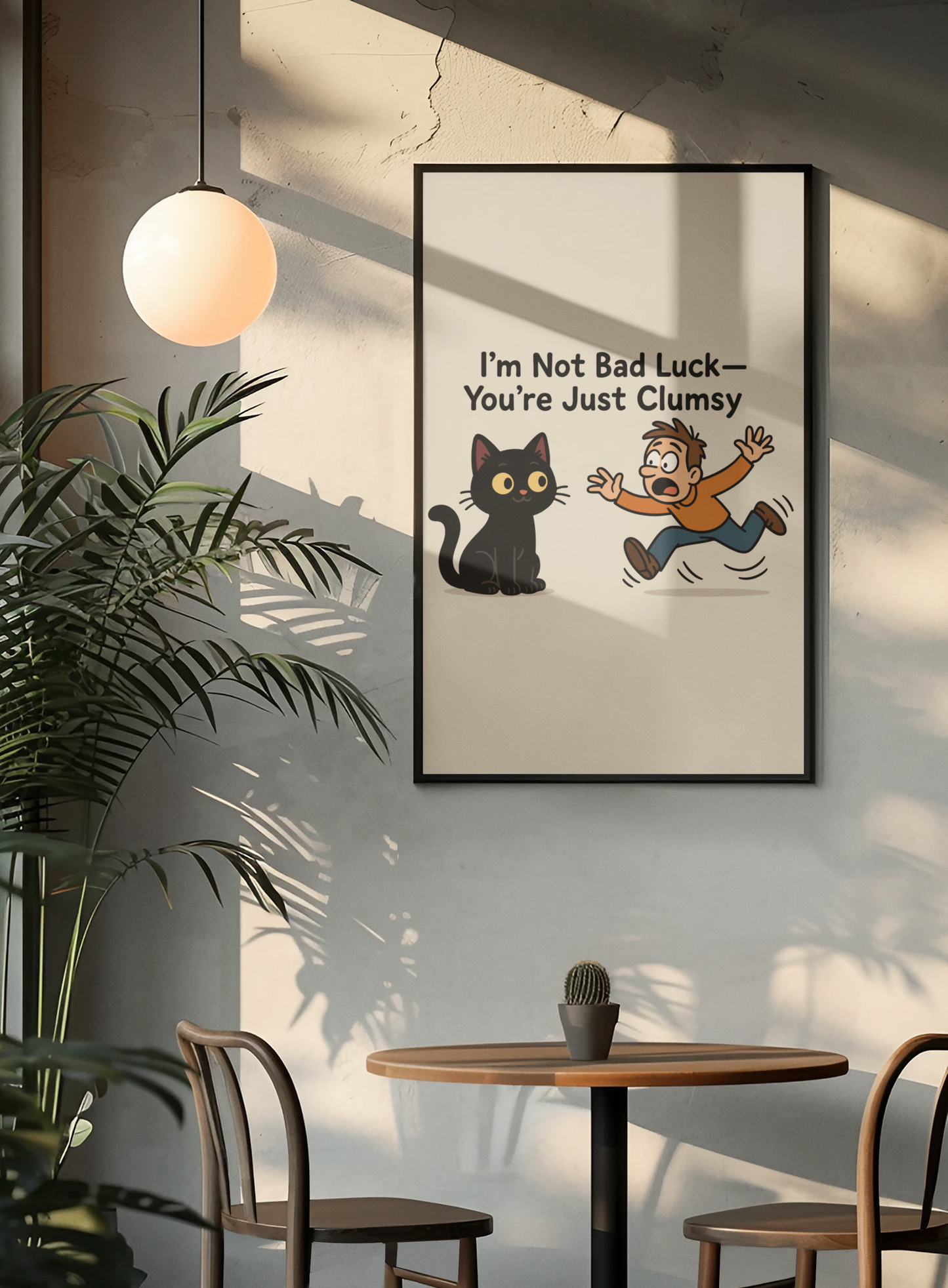 Funny Cat Memes Poster - "I’m Not Bad Luck—You’re Just Clumsy"