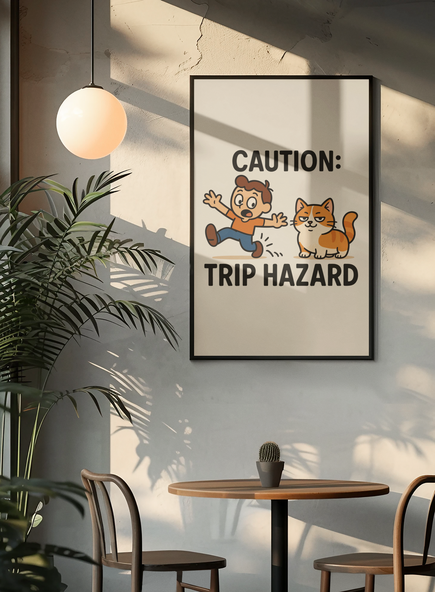 Funny Cat Memes: Whimsical Cat Warning Poster - Caution: Trip Hazard
