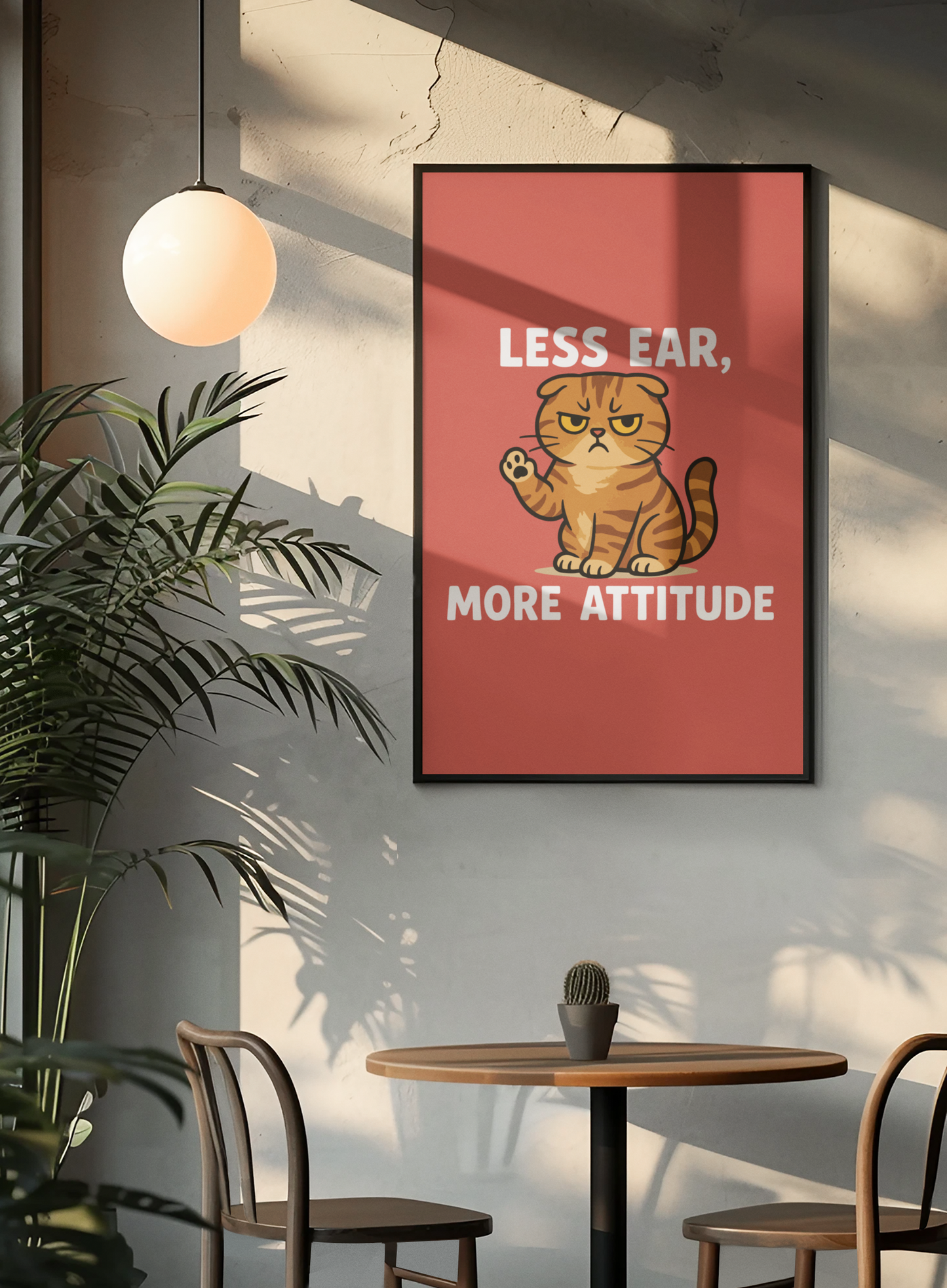 Funny Cat Memes Poster - 'Less Ear, More Attitude' Wall Art