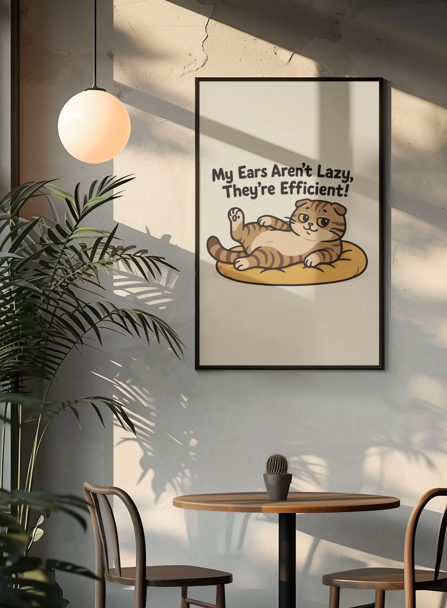 Funny Cat Memes: Cute Cat Poster - "My Ears Aren't Lazy, They're Efficient!" - Perfect for Pet Lovers and Cat Enthusiasts