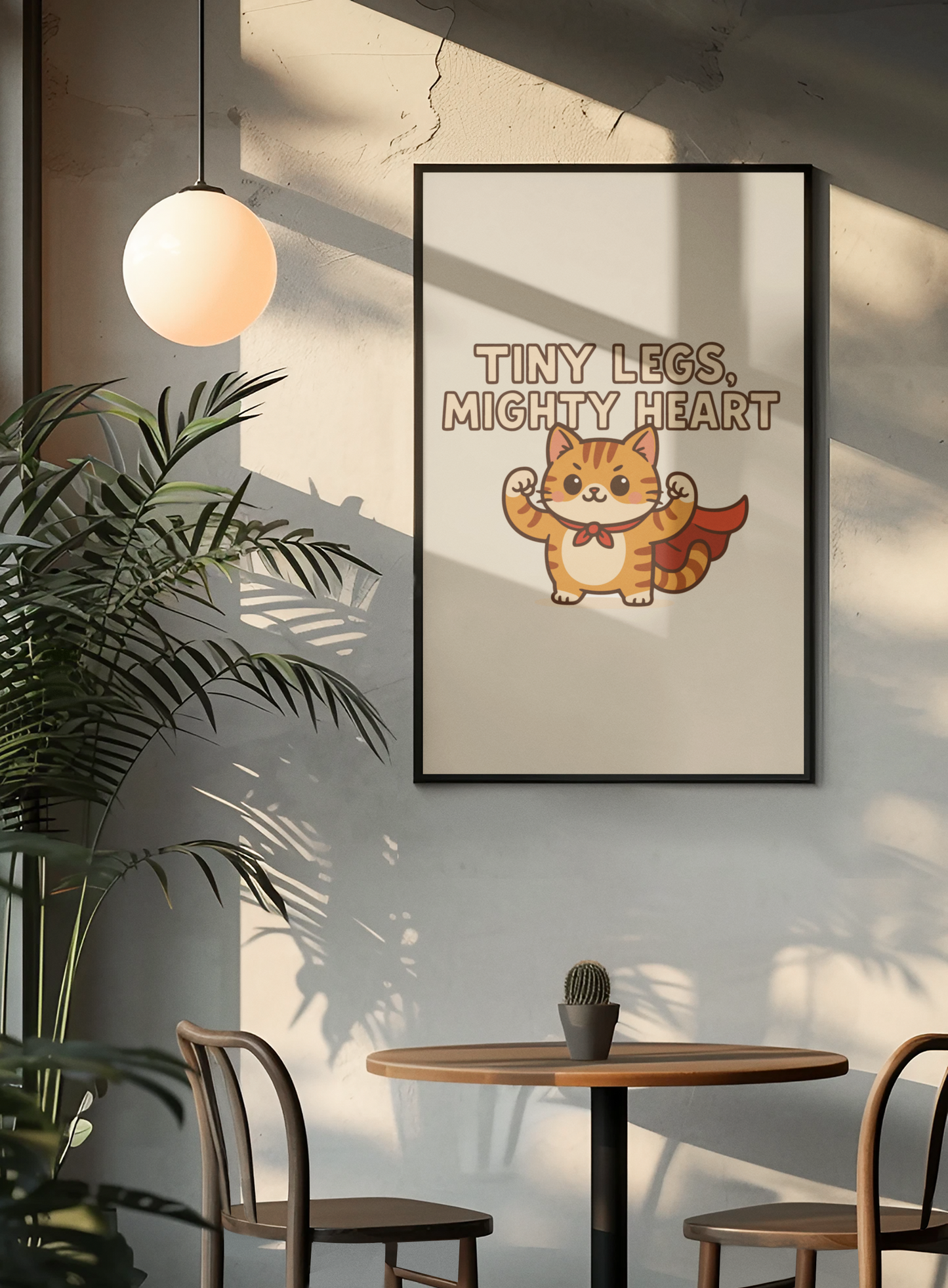Funny Cat Memes: Whimsical Cat Poster - "Tiny Legs, Mighty Heart" - Inspirational Wall Art for Cat Lovers