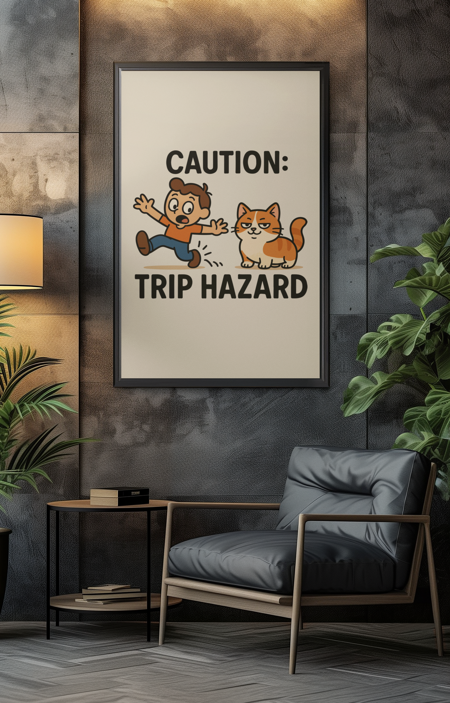 Funny Cat Memes: Whimsical Cat Warning Poster - Caution: Trip Hazard