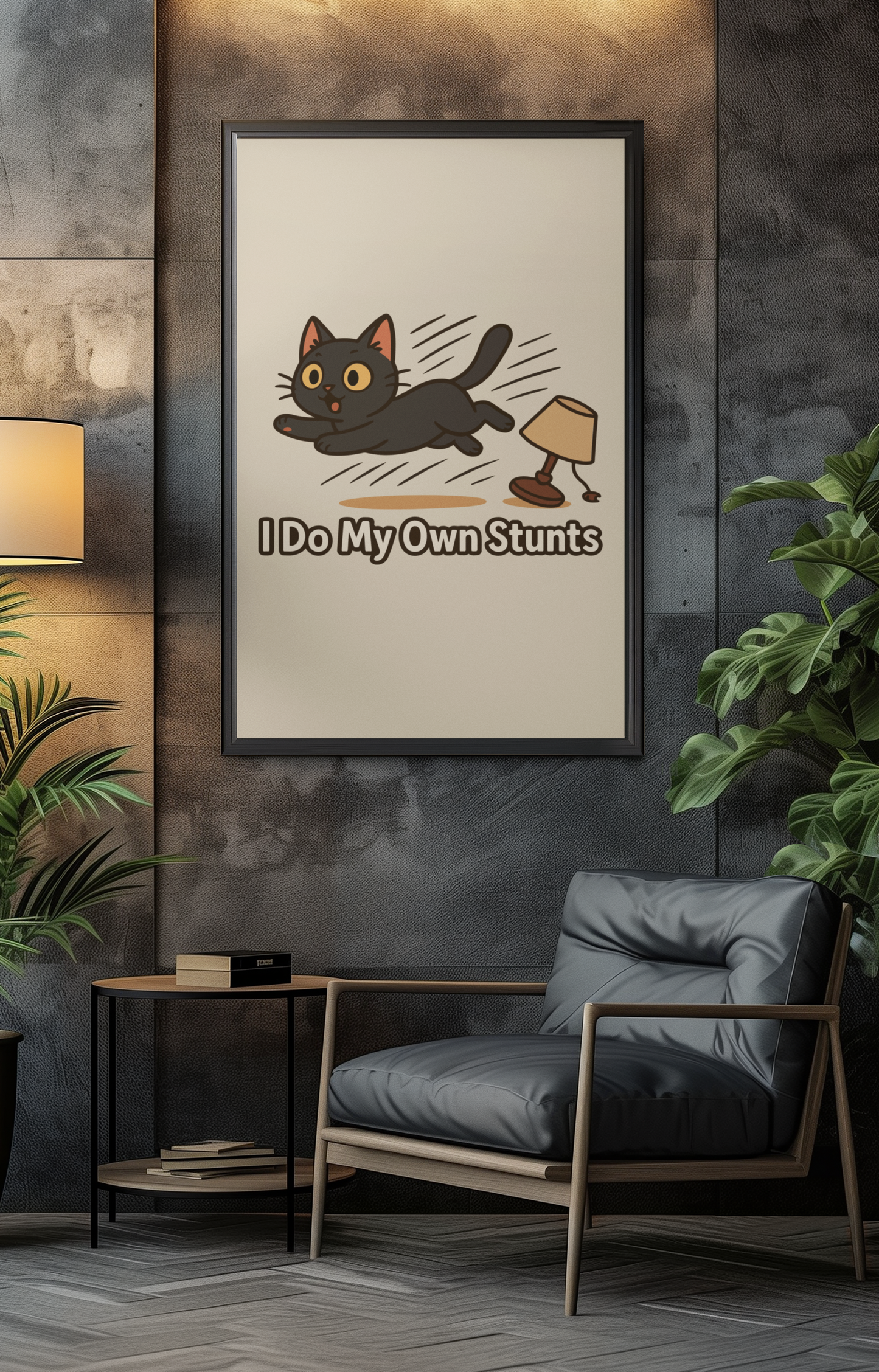 Funny Cat Memes Poster - "I Do My Own Stunts" - Matte Wall Art for Cat Lovers