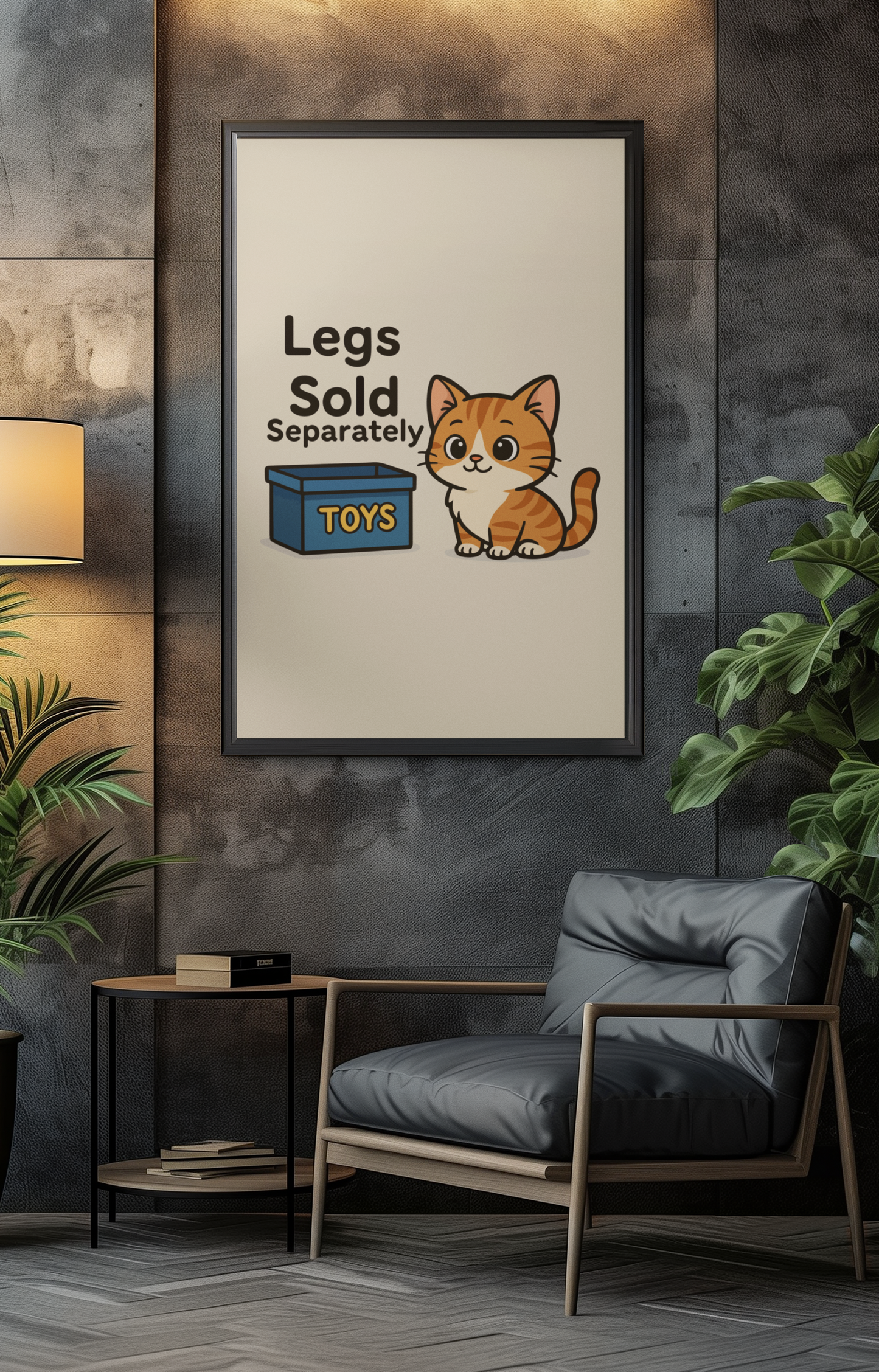 Funny Cat Memes: Whimsical Cat Poster - "Legs Sold Separately" - Cute Home Decor