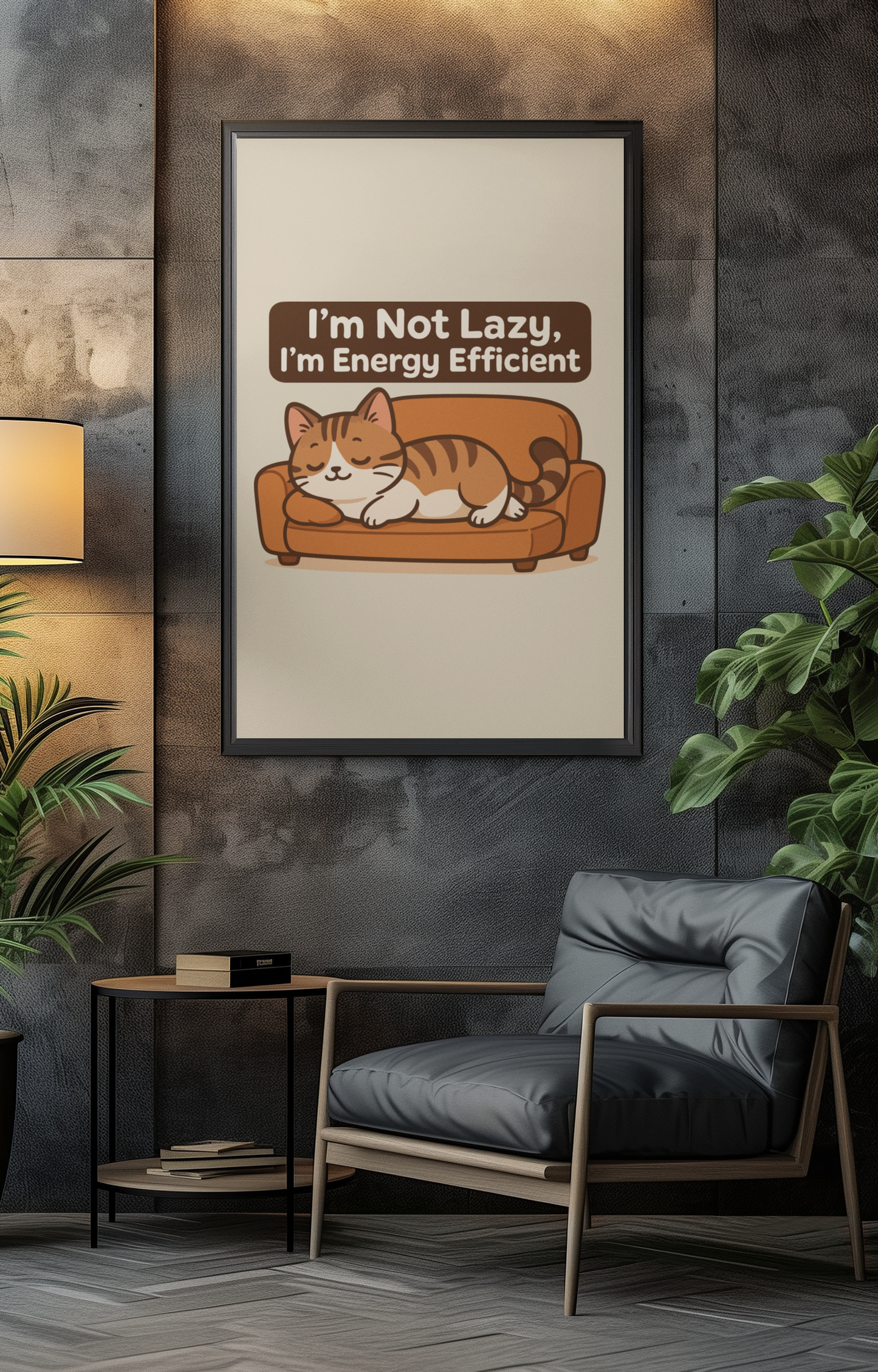 Funny Cat Memes: Cute Cat Poster - "I'm Not Lazy, I'm Energy Efficient" - Perfect for Cat Lovers