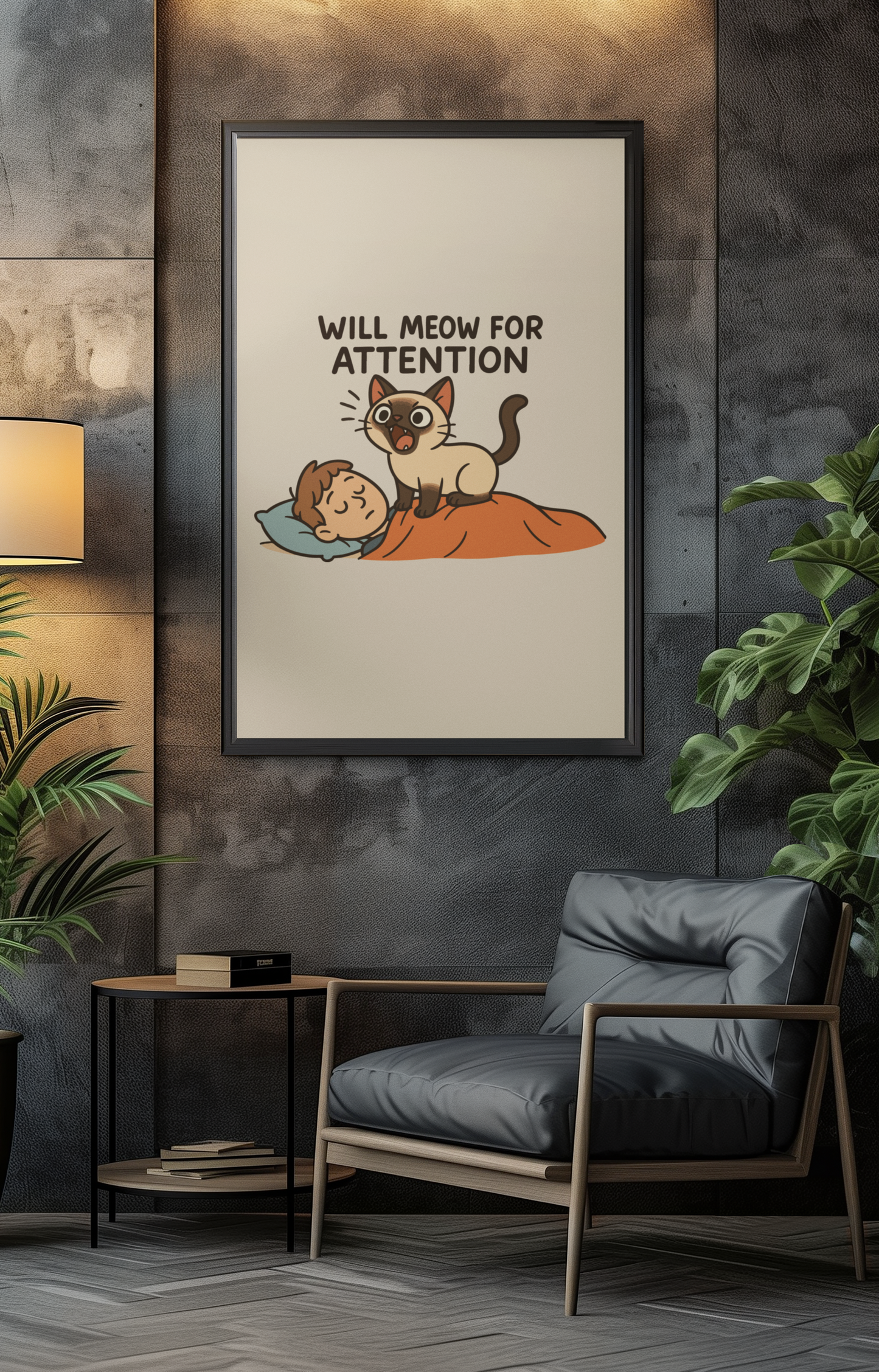 Funny Cat Memes: Playful Cat Matte Vertical Poster - 'Will Meow for Attention'