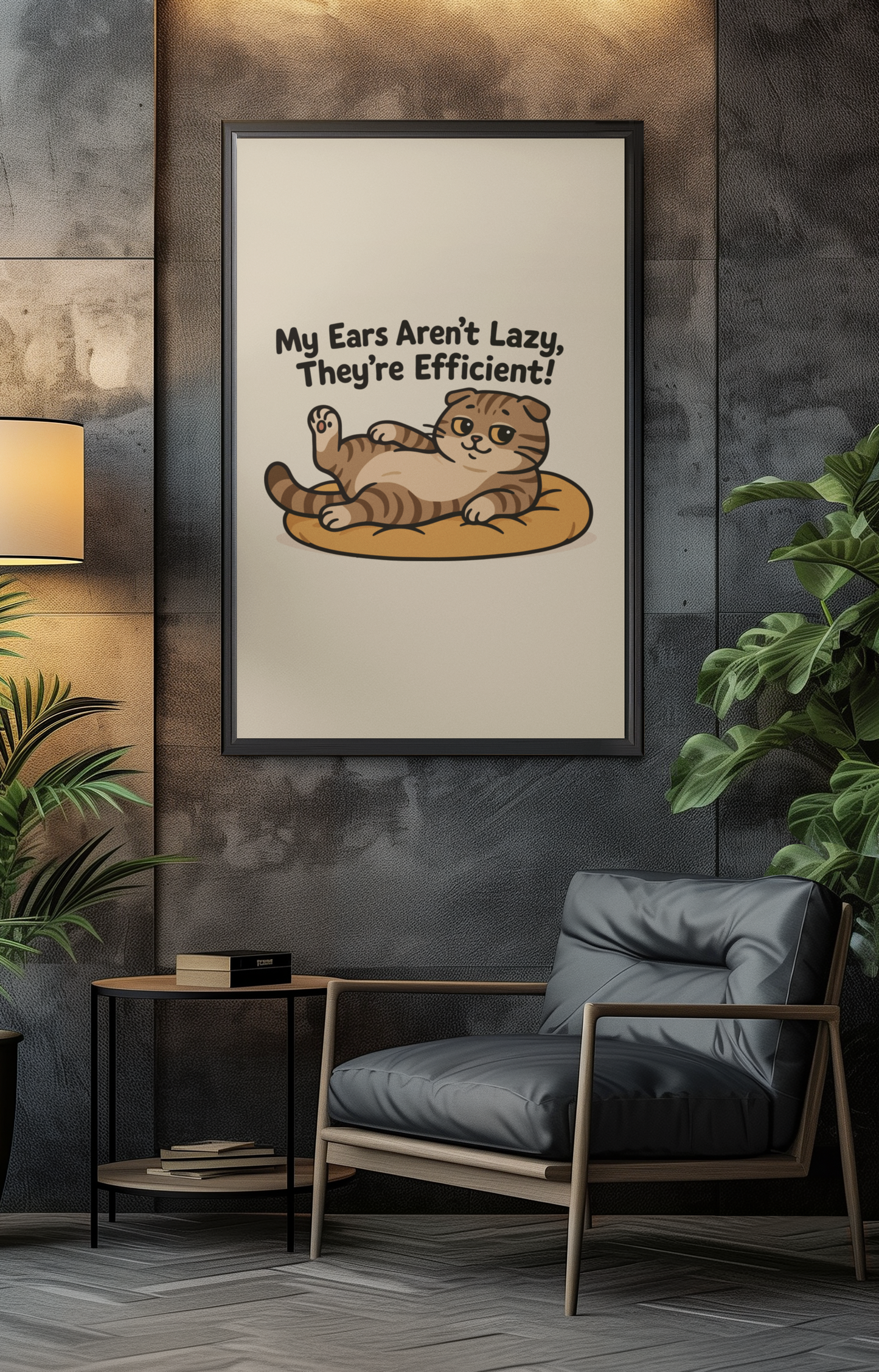 Funny Cat Memes: Cute Cat Poster - "My Ears Aren't Lazy, They're Efficient!" - Perfect for Pet Lovers and Cat Enthusiasts
