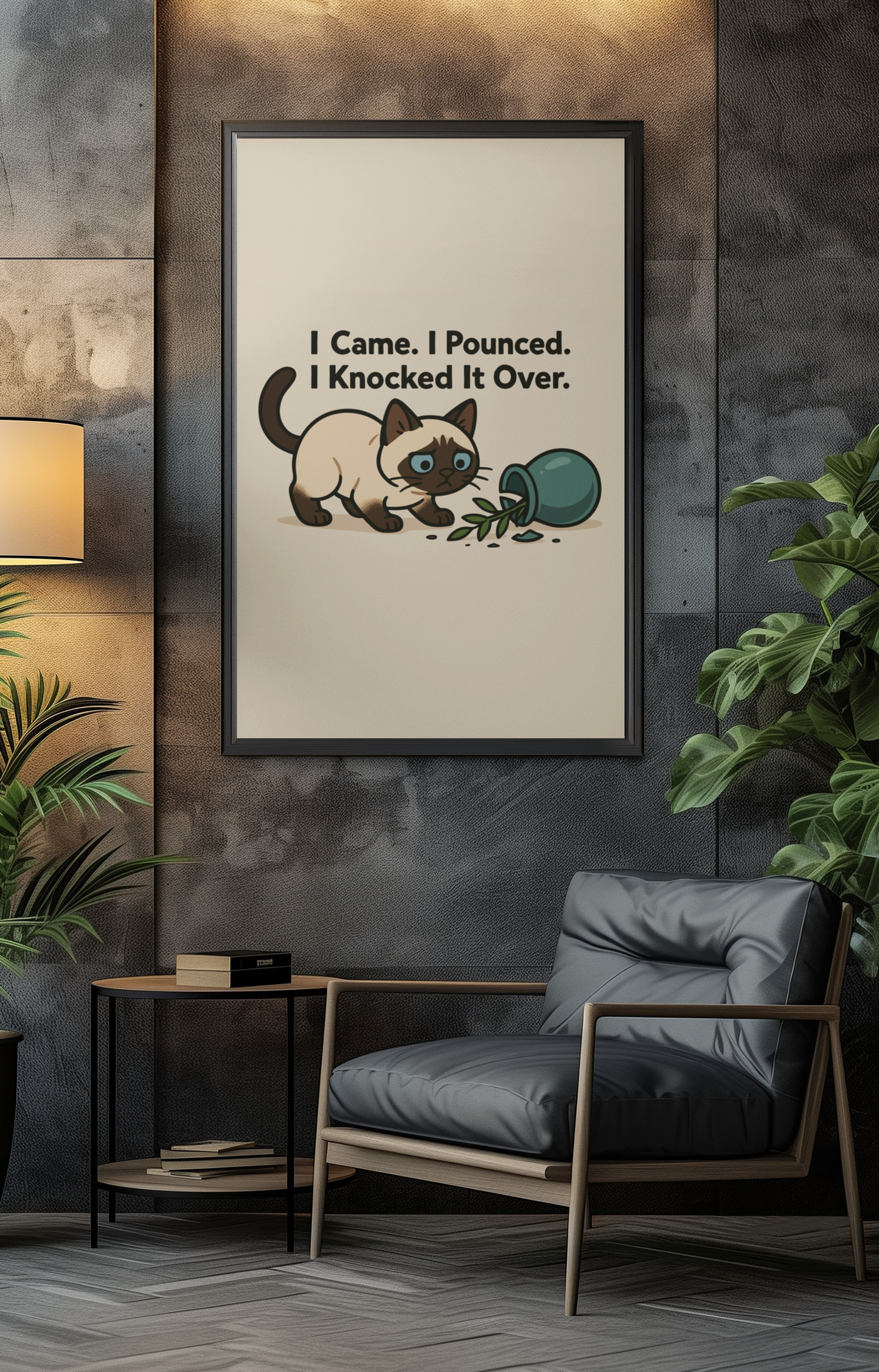 Funny Cat Memes: Whimsical Cat Wall Art Poster - 'I Came. I Pounced. I Knocked It Over.'