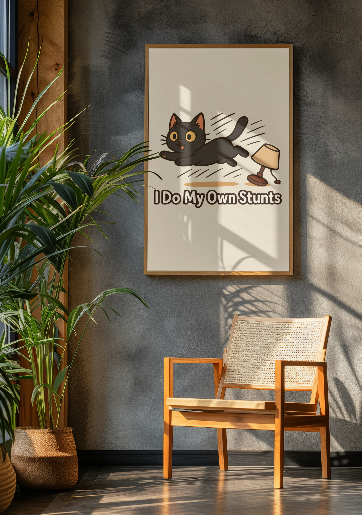 Funny Cat Memes Poster - "I Do My Own Stunts" - Matte Wall Art for Cat Lovers