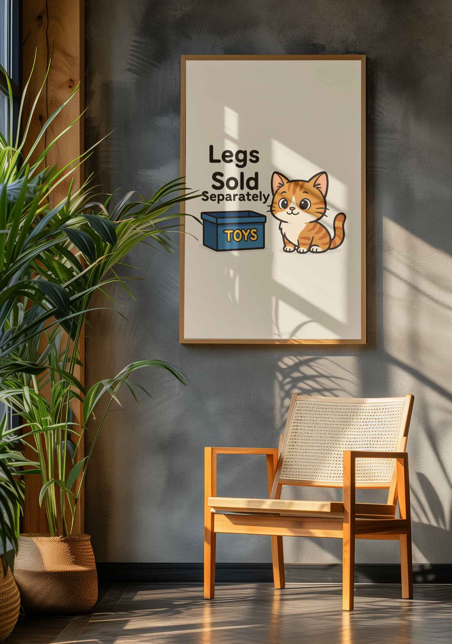 Funny Cat Memes: Whimsical Cat Poster - "Legs Sold Separately" - Cute Home Decor