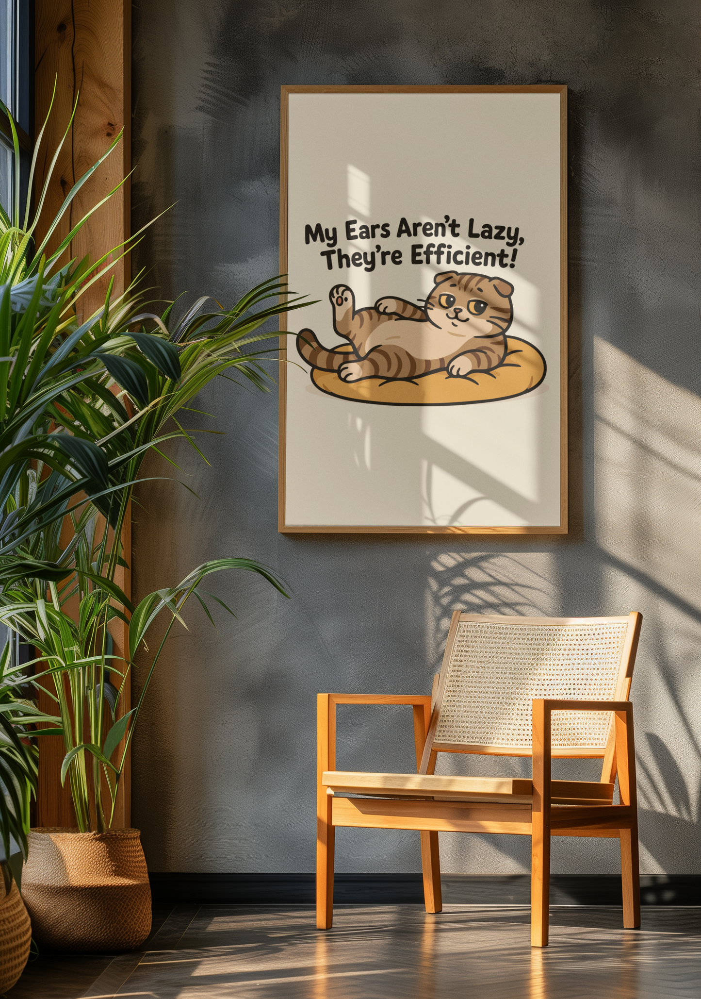 Funny Cat Memes: Cute Cat Poster - "My Ears Aren't Lazy, They're Efficient!" - Perfect for Pet Lovers and Cat Enthusiasts