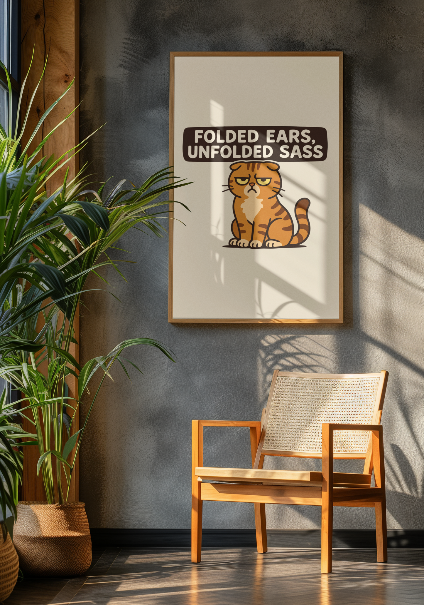 Funny Cat Memes Poster - "Folded Ears, Unfolded Sass" - Print for Pet Lovers