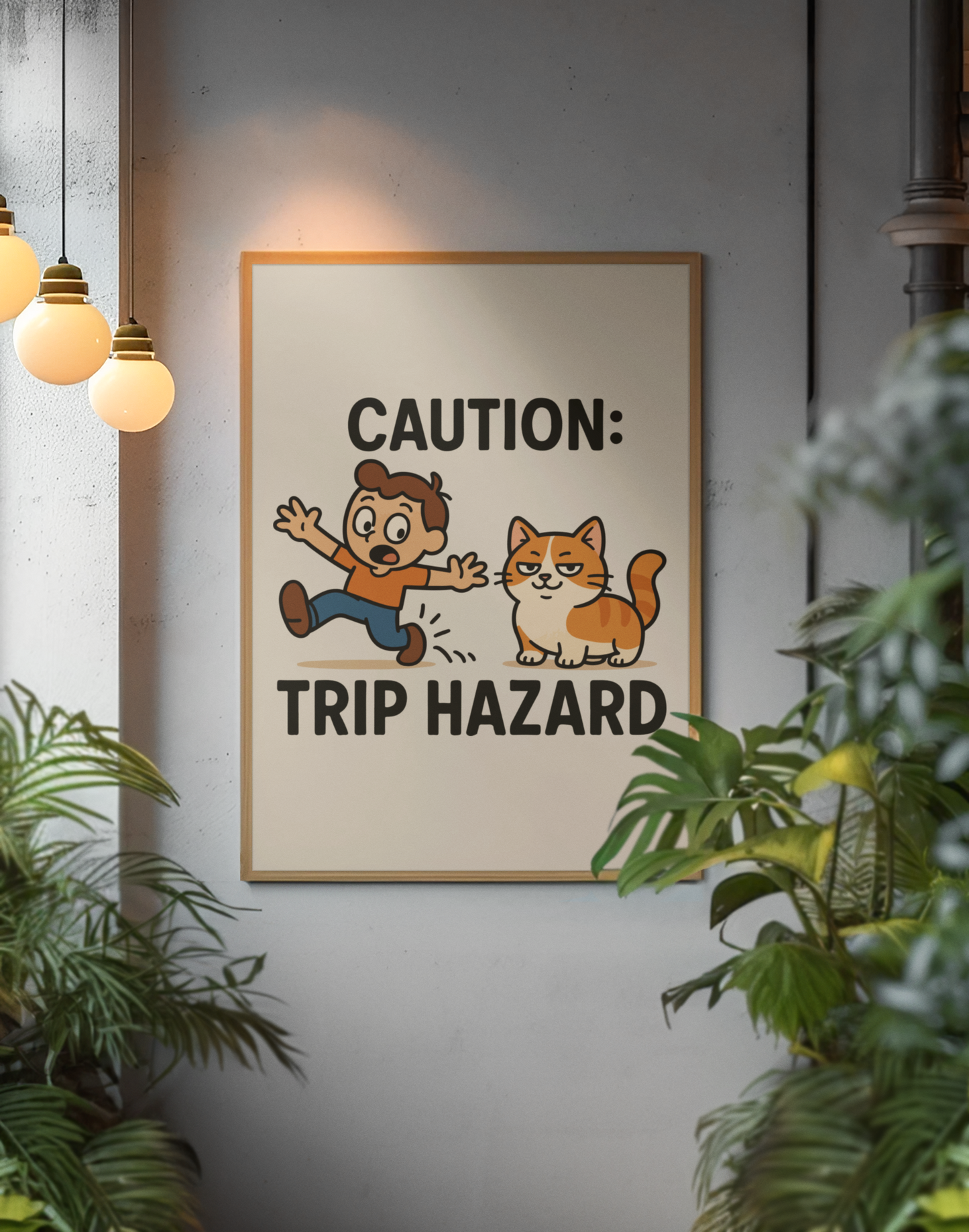 Funny Cat Memes: Whimsical Cat Warning Poster - Caution: Trip Hazard