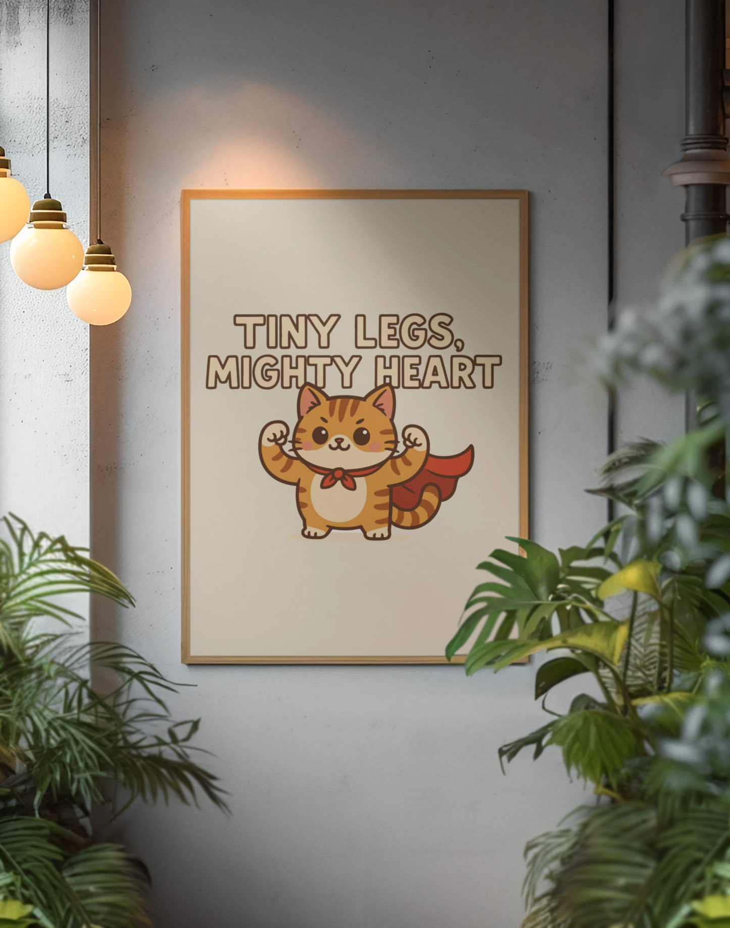 Funny Cat Memes: Whimsical Cat Poster - "Tiny Legs, Mighty Heart" - Inspirational Wall Art for Cat Lovers