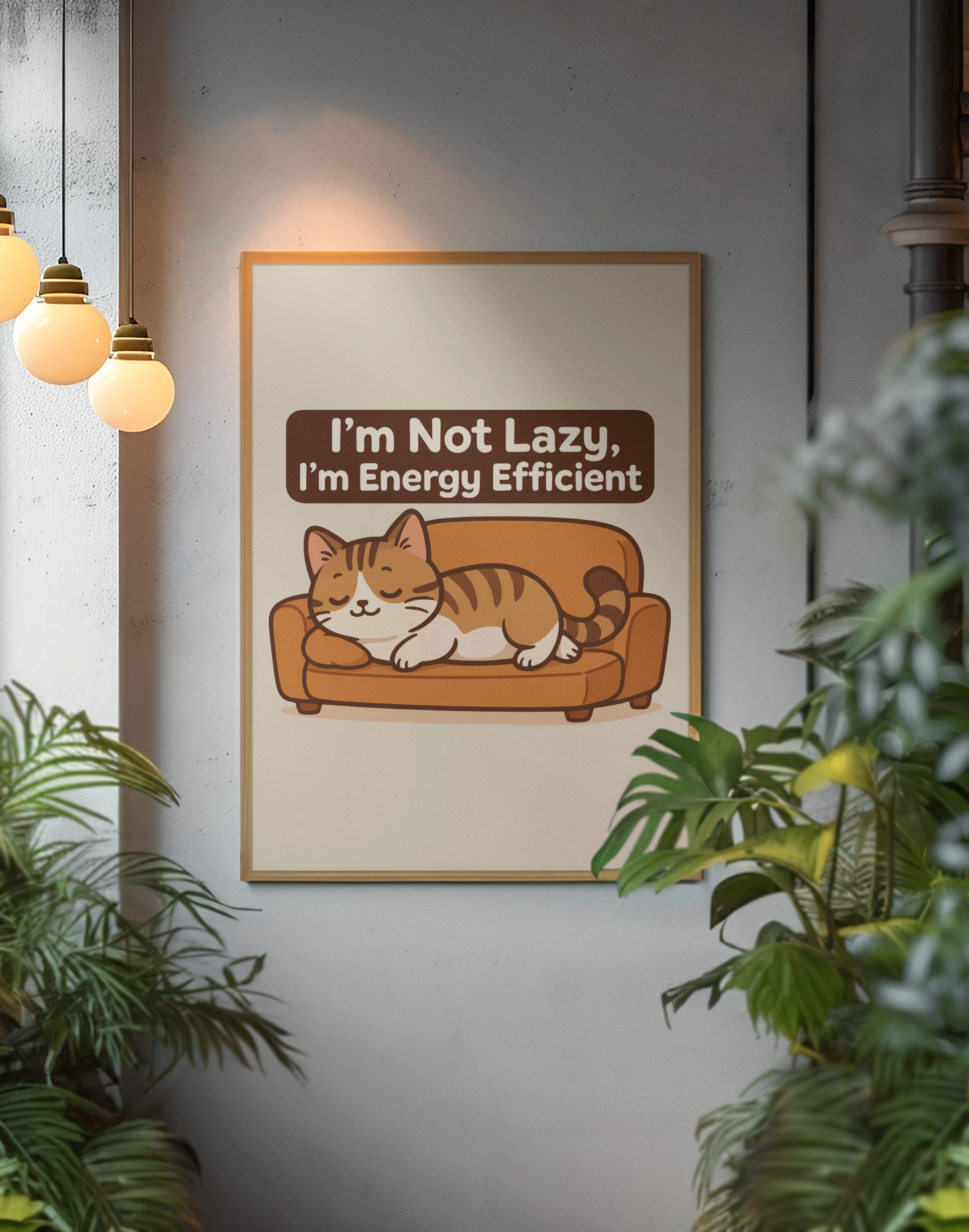 Funny Cat Memes: Cute Cat Poster - "I'm Not Lazy, I'm Energy Efficient" - Perfect for Cat Lovers