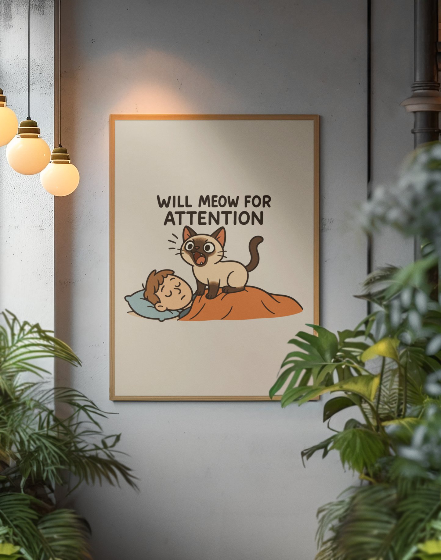 Funny Cat Memes: Playful Cat Matte Vertical Poster - 'Will Meow for Attention'