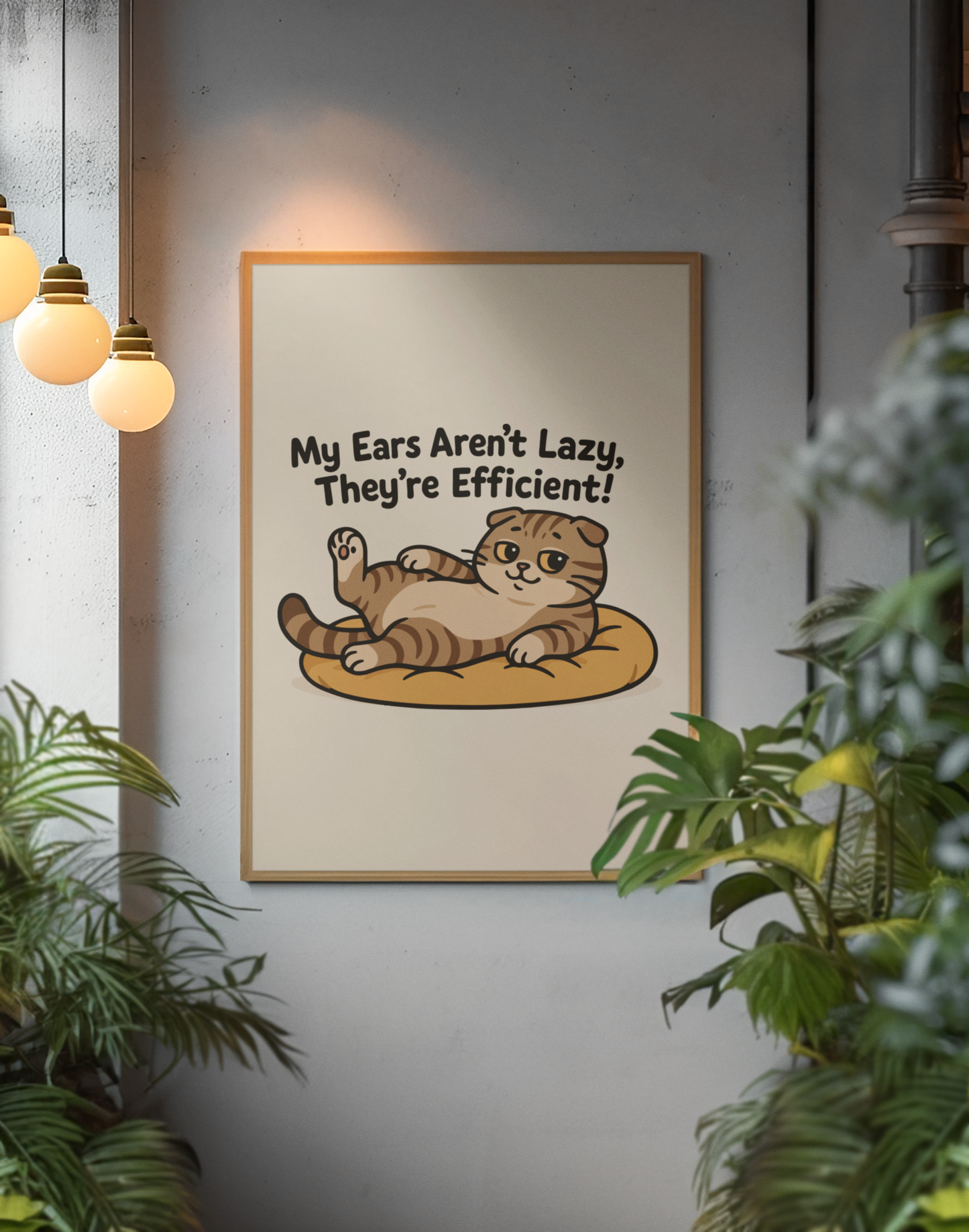 Funny Cat Memes: Cute Cat Poster - "My Ears Aren't Lazy, They're Efficient!" - Perfect for Pet Lovers and Cat Enthusiasts