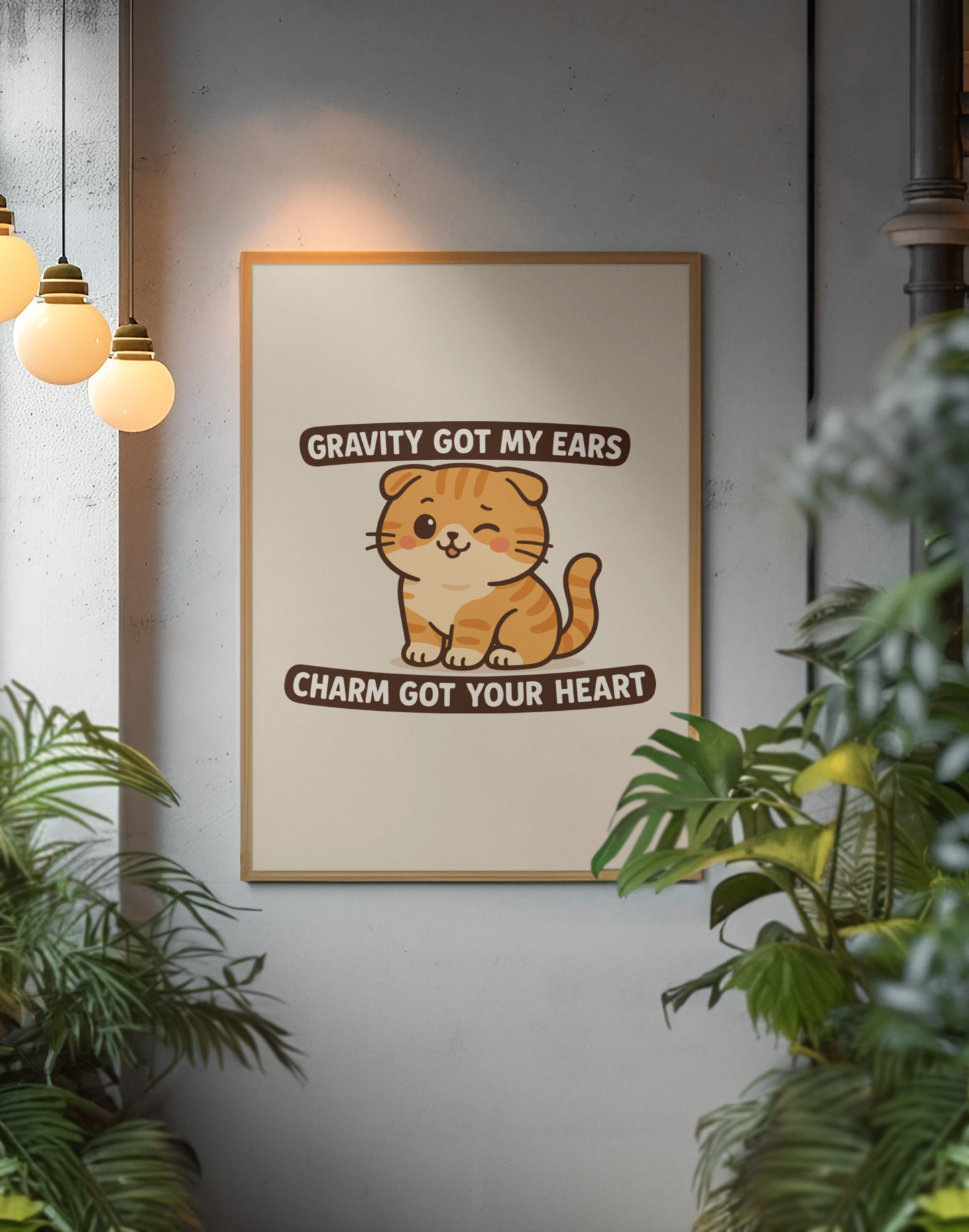 Funny Cat Memes: Adorable Cat Poster - 'Gravity Got My Ears, Charm Got Your Heart' - Cute Home Decor for Cat Lovers