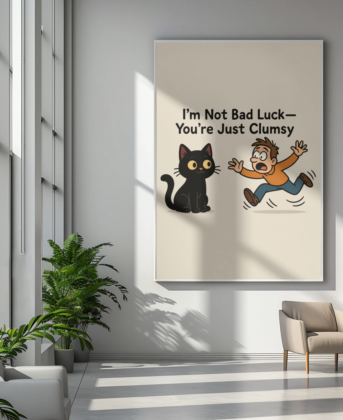 Funny Cat Memes Poster - "I’m Not Bad Luck—You’re Just Clumsy"
