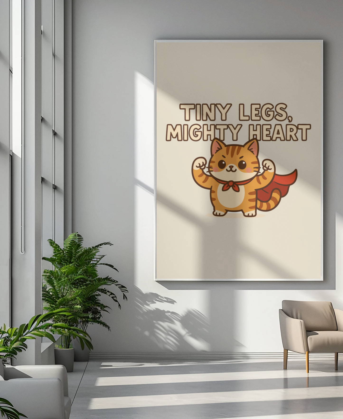 Funny Cat Memes: Whimsical Cat Poster - "Tiny Legs, Mighty Heart" - Inspirational Wall Art for Cat Lovers