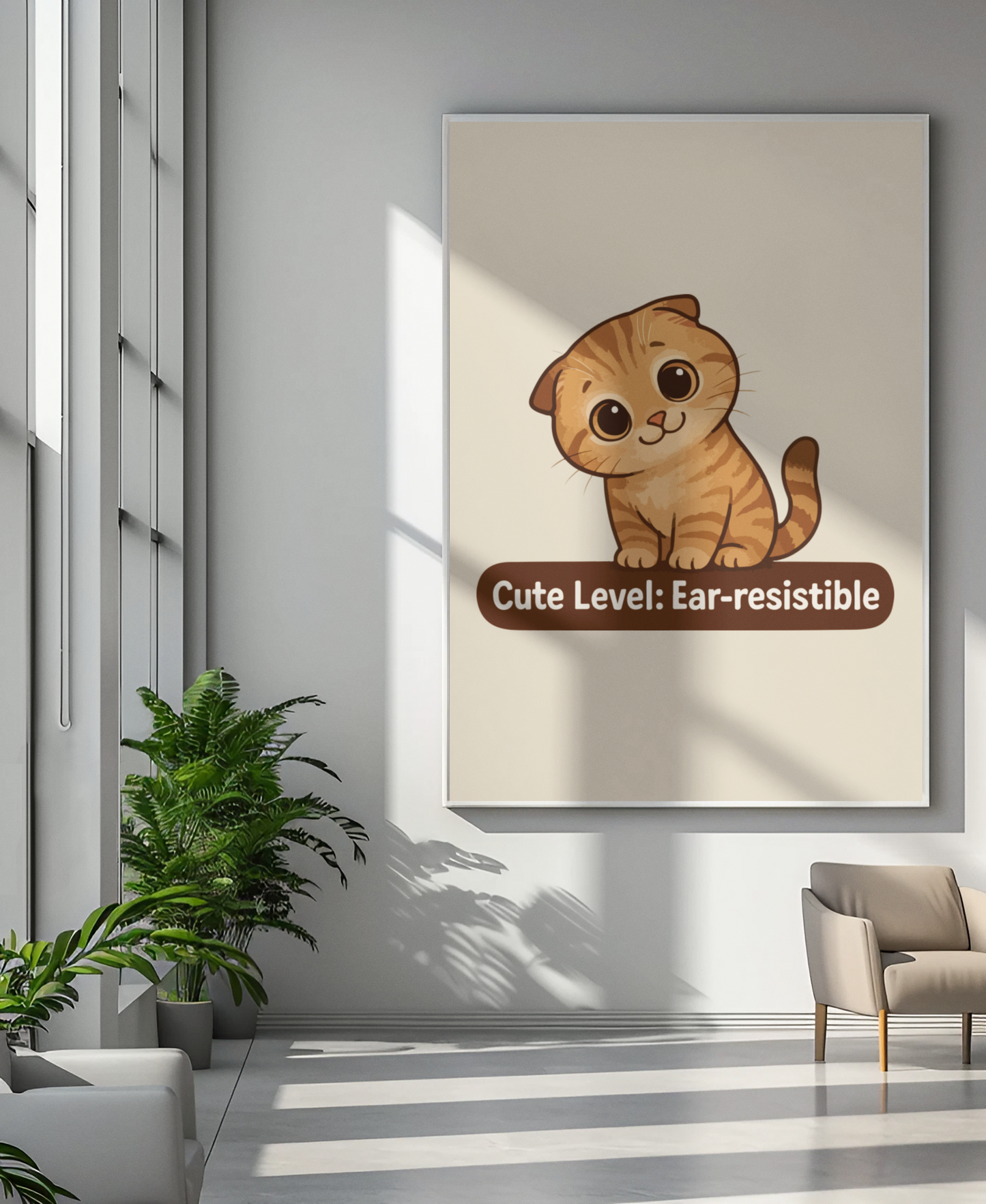 Funny Cat Memes: Cute Cat Vertical Poster - "Cute Level: Ear-resistible"