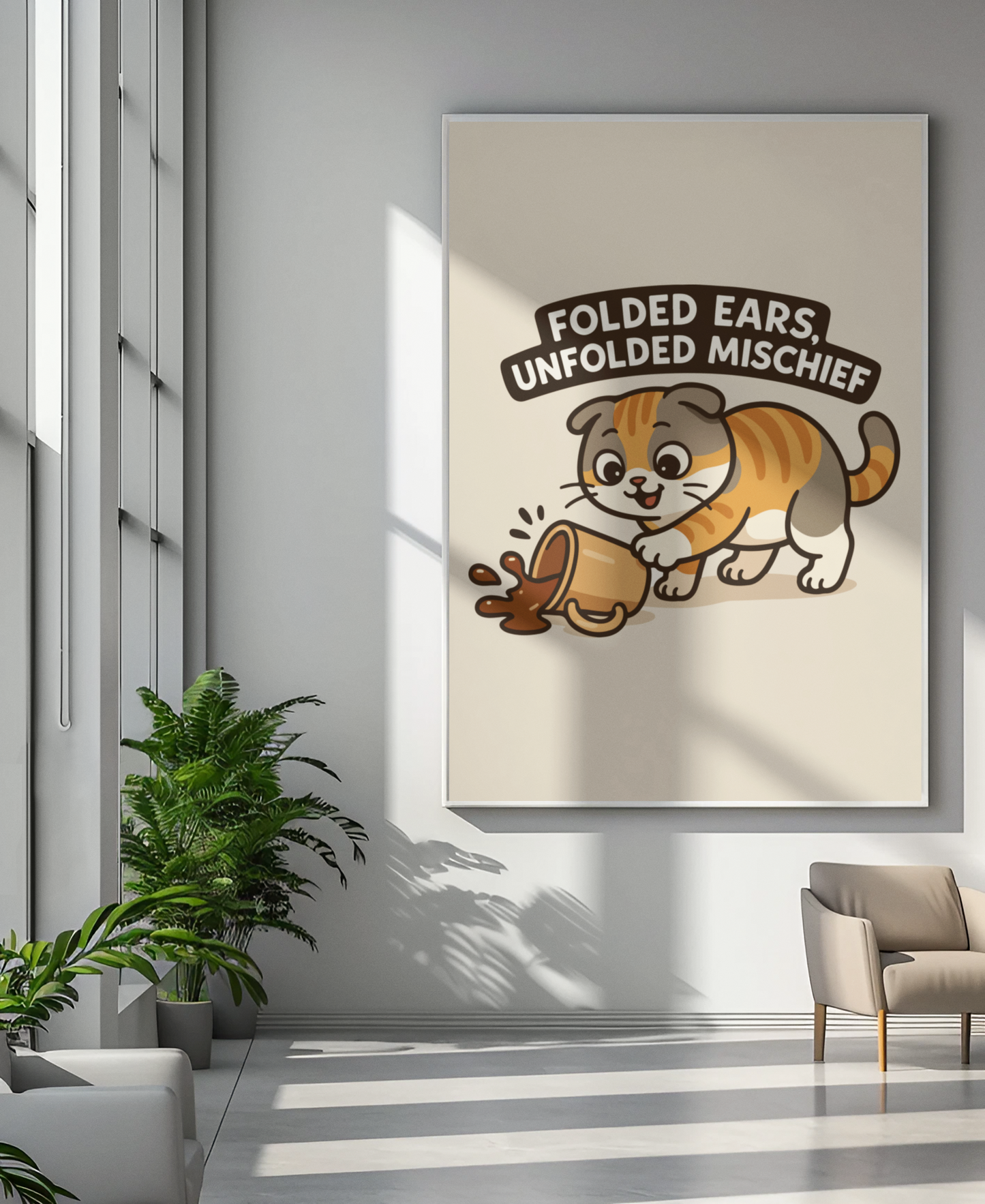 Funny Cat Memes: Cute Cat Poster - 'Folded Ears, Unfolded Mischief'