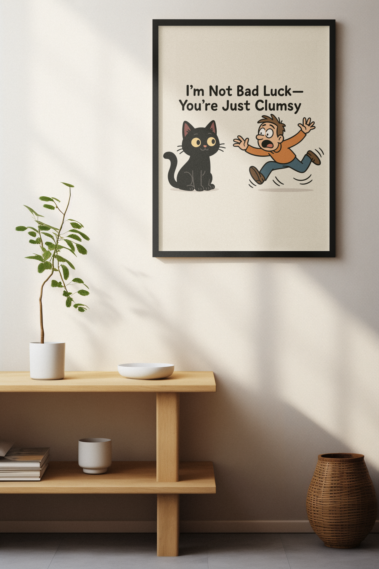 Funny Cat Memes Poster - "I’m Not Bad Luck—You’re Just Clumsy"