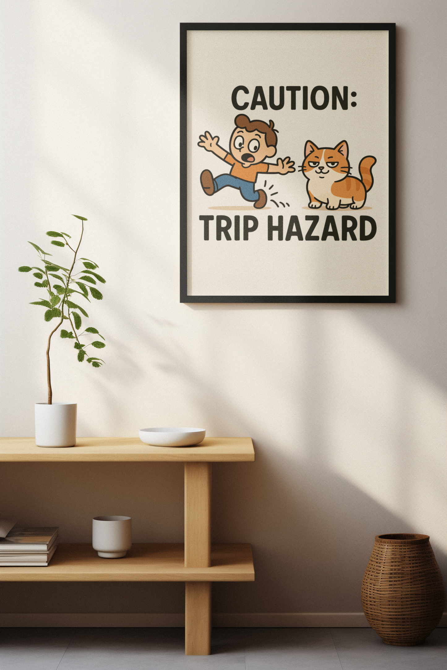 Funny Cat Memes: Whimsical Cat Warning Poster - Caution: Trip Hazard