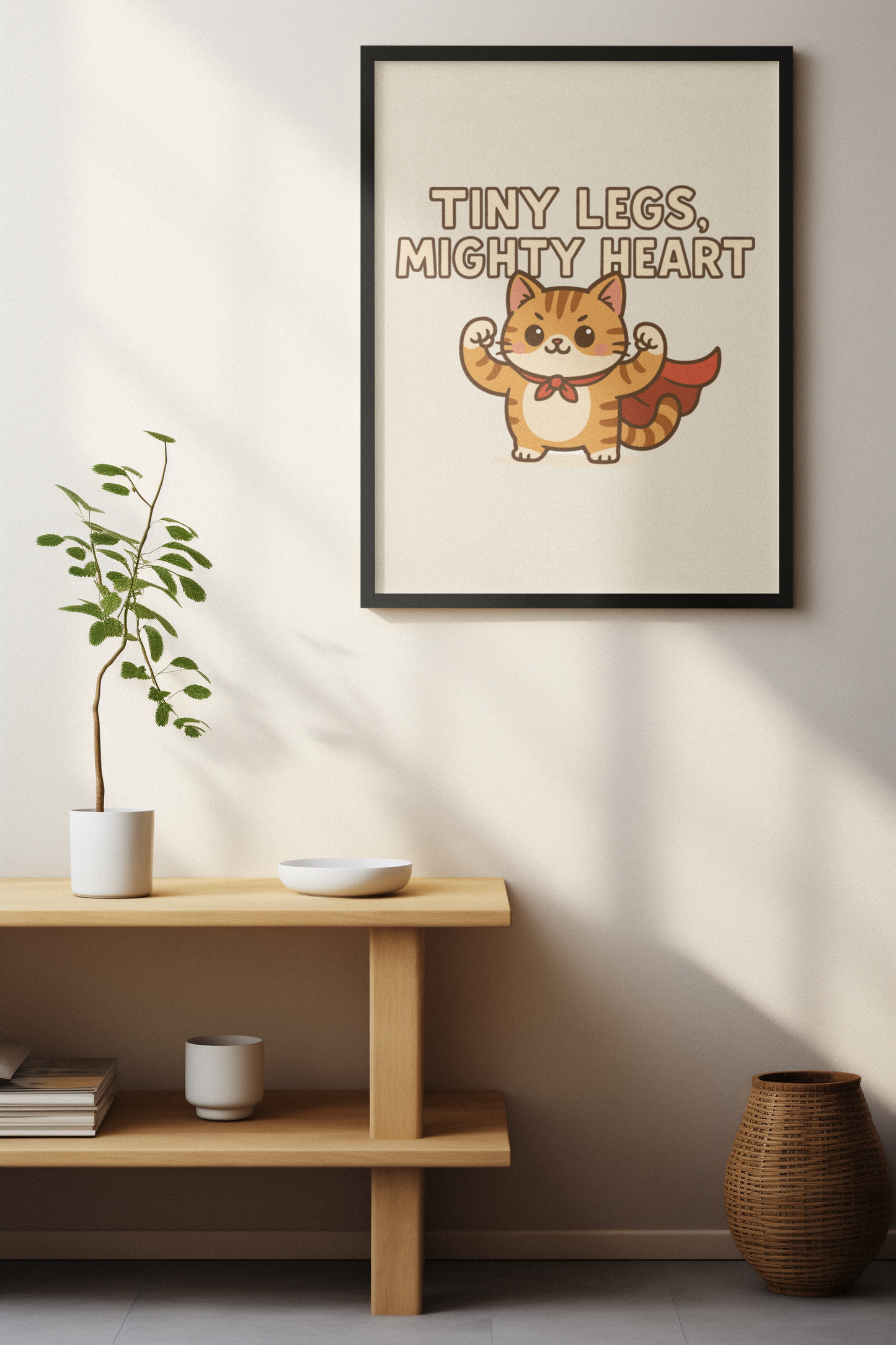 Funny Cat Memes: Whimsical Cat Poster - "Tiny Legs, Mighty Heart" - Inspirational Wall Art for Cat Lovers