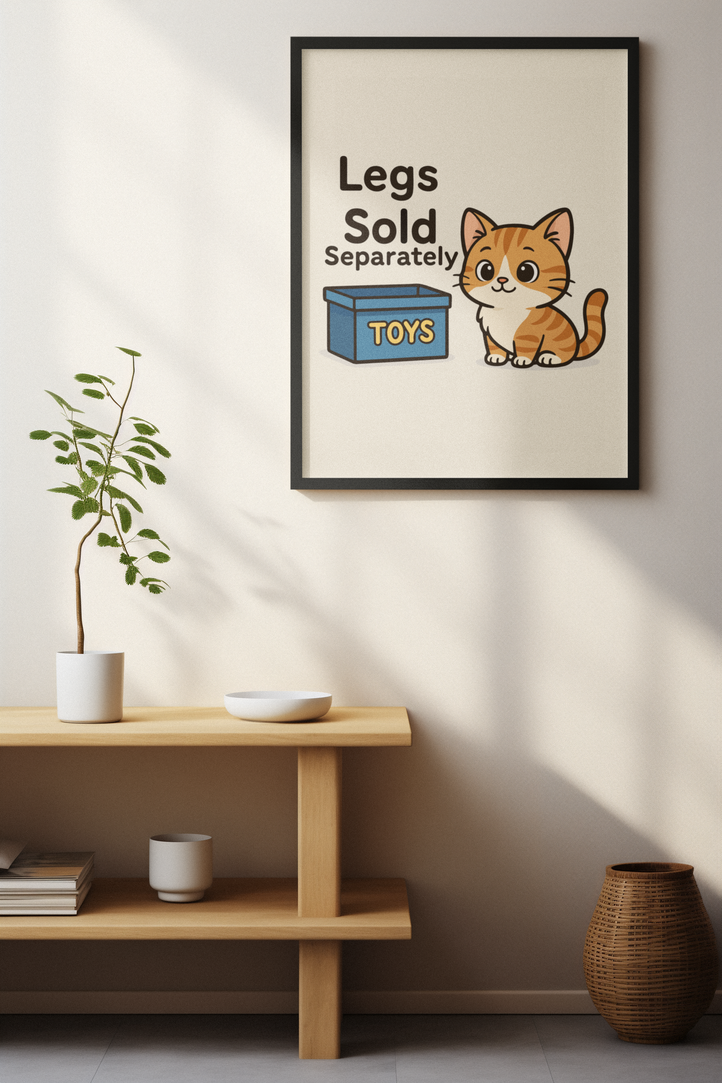 Funny Cat Memes: Whimsical Cat Poster - "Legs Sold Separately" - Cute Home Decor