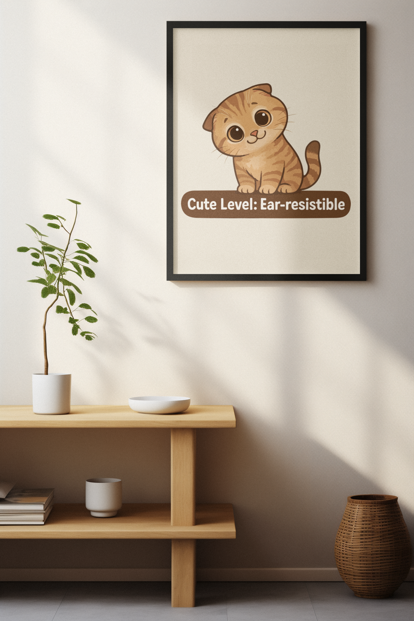 Funny Cat Memes: Cute Cat Vertical Poster - "Cute Level: Ear-resistible"